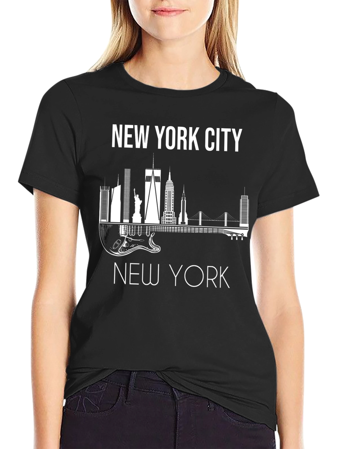 Camiseta Hombre Negra Skyline Nueva York