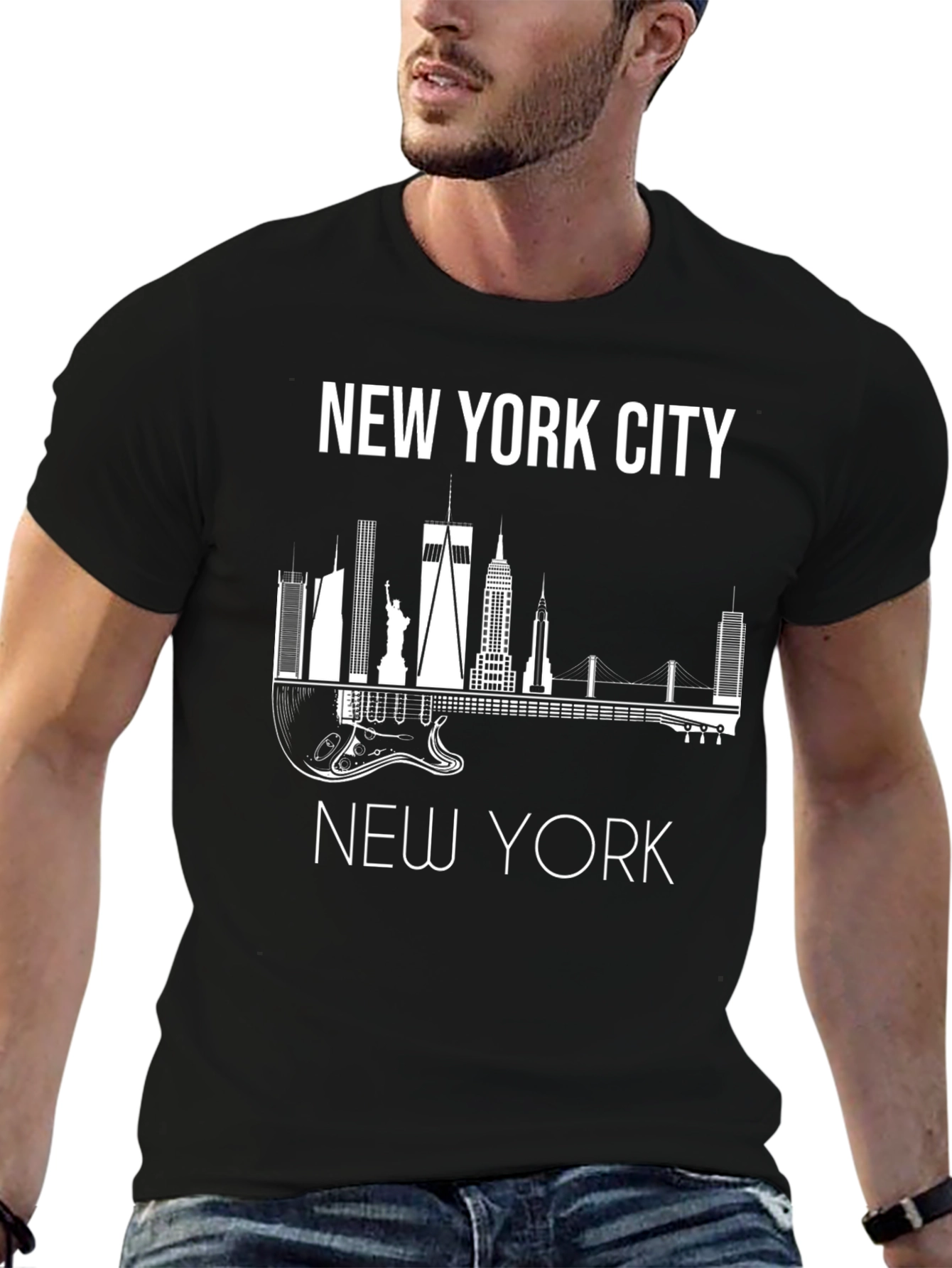 Camiseta Hombre Negra Skyline Nueva York