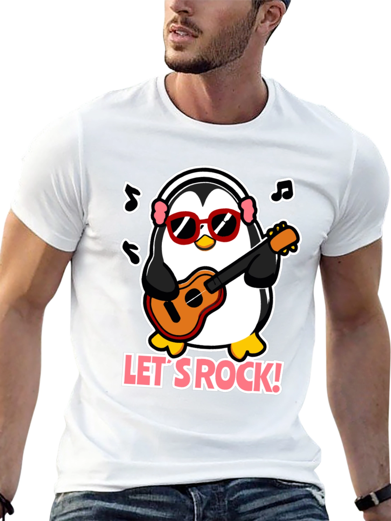 Camiseta Negra Pingüino Rockero con Gafas