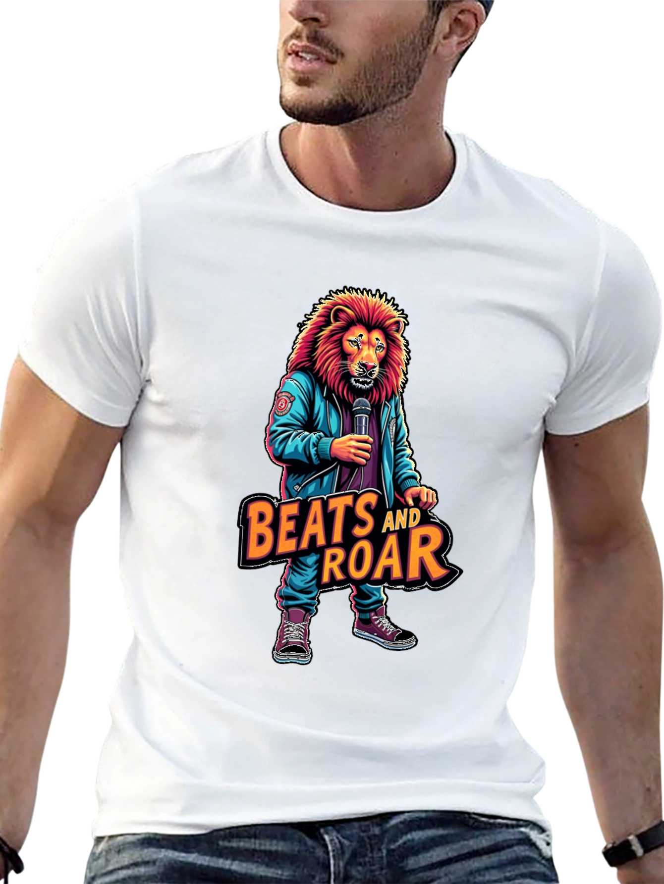 Camiseta Negra con Diseño de León Beats and Roar