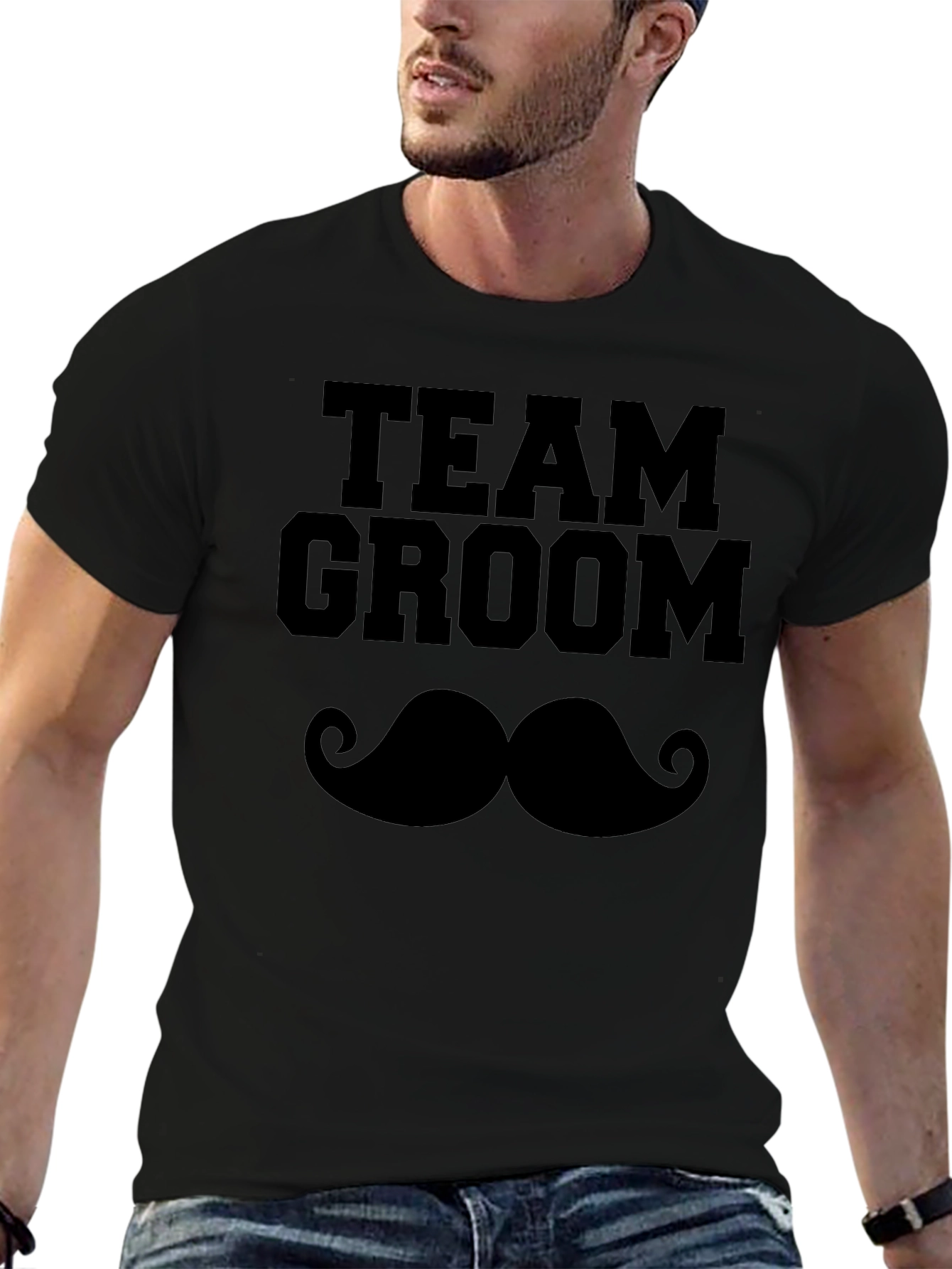Camiseta Negra Team Groom Bigote para Despedida de Soltero