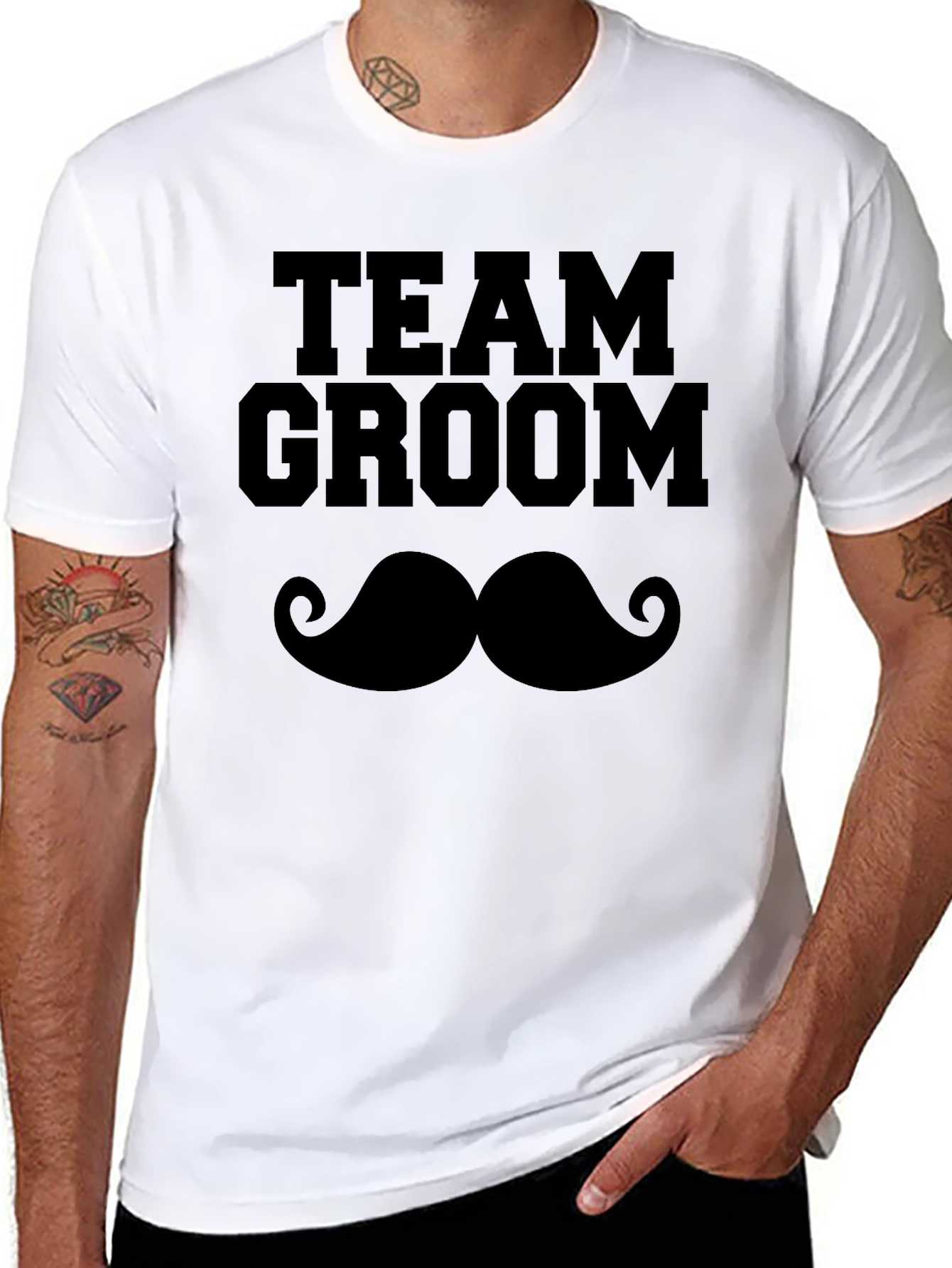 Camiseta Negra Team Groom Bigote para Despedida de Soltero