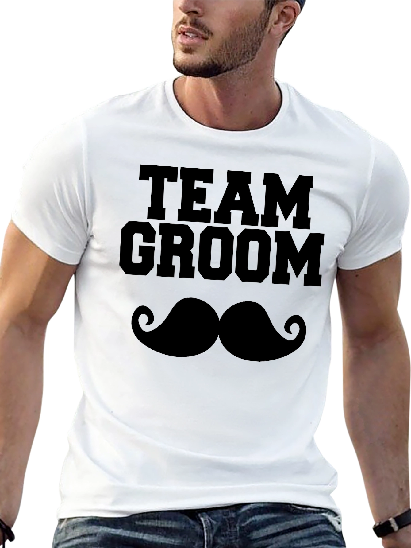 Camiseta Negra Team Groom Bigote para Despedida de Soltero