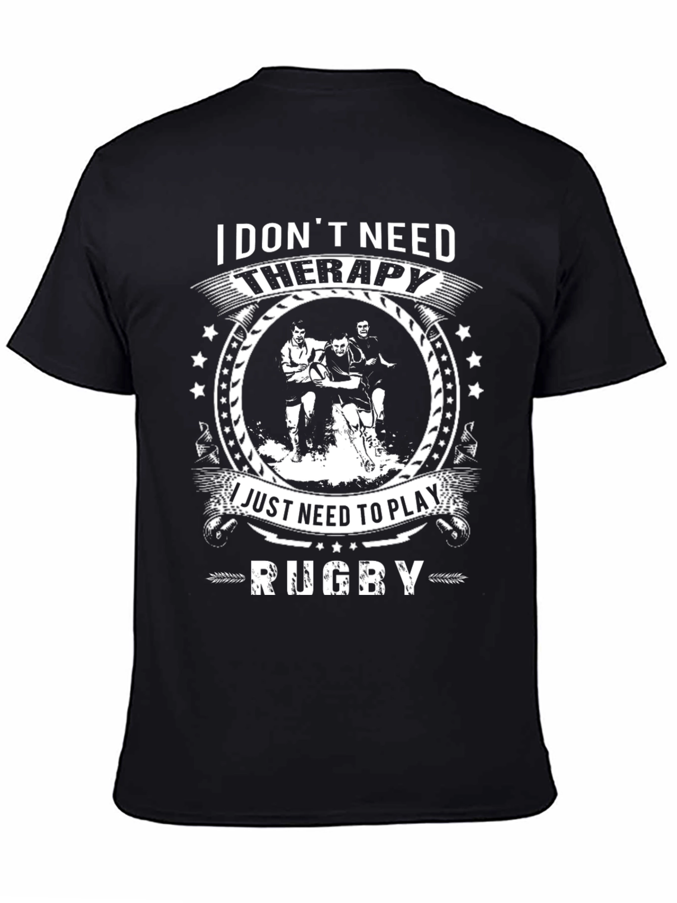 Camiseta Negra Rugby: No Necesito Terapia