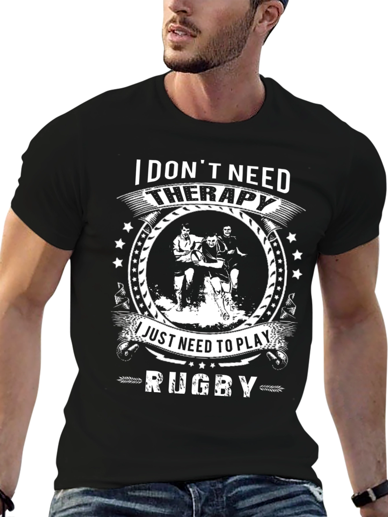Camiseta Negra Rugby: No Necesito Terapia