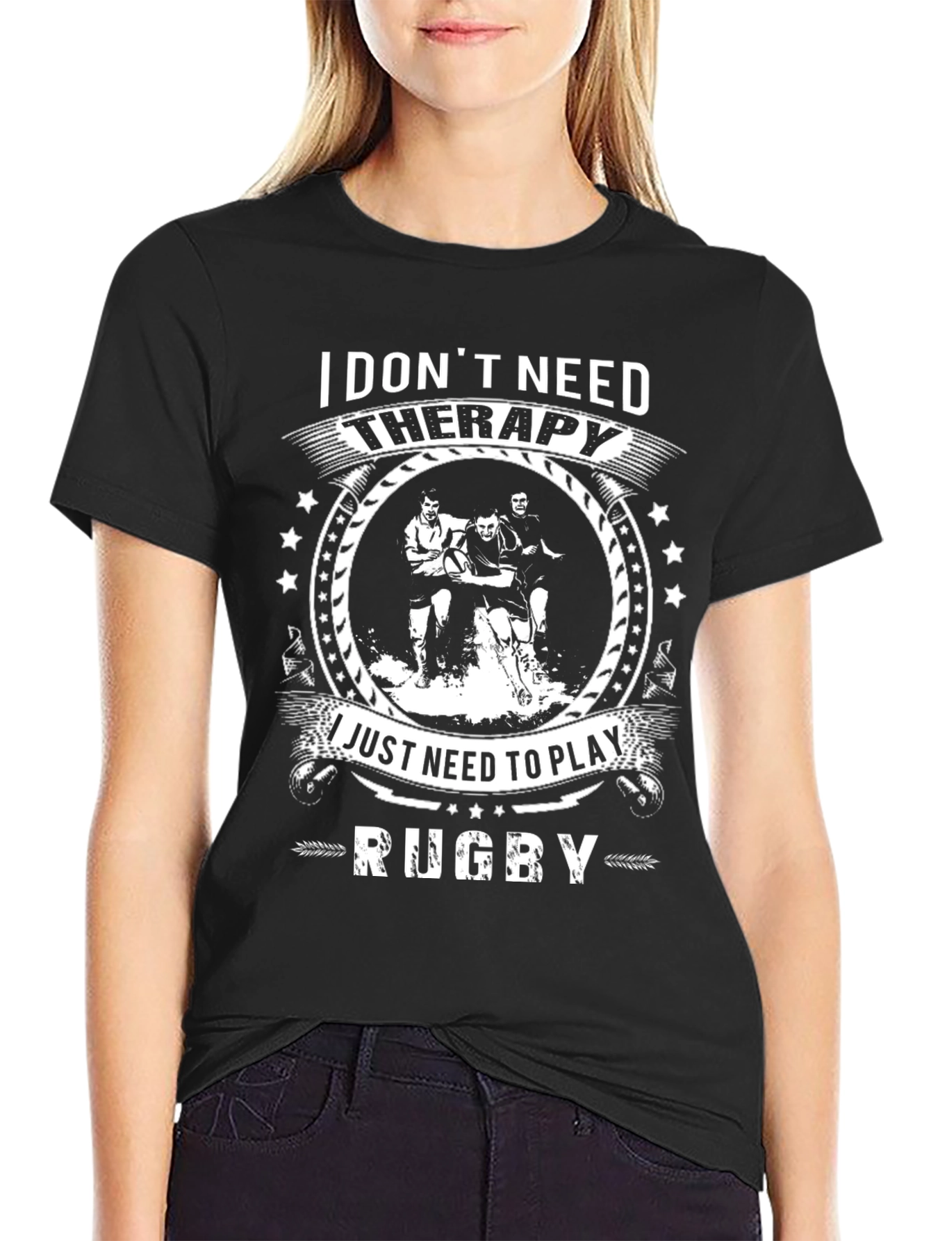 Camiseta Negra Rugby: No Necesito Terapia