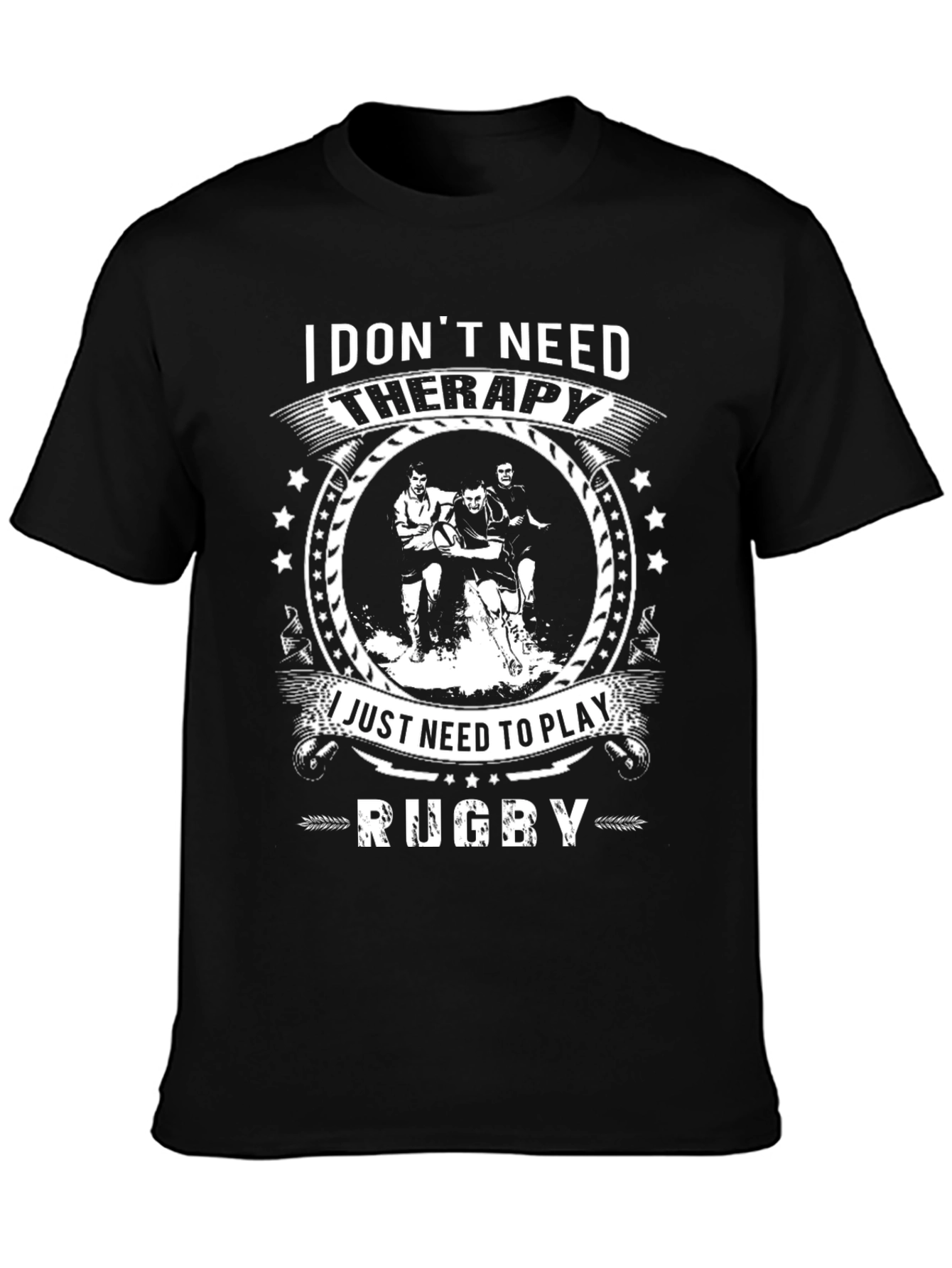 Camiseta Negra Rugby: No Necesito Terapia