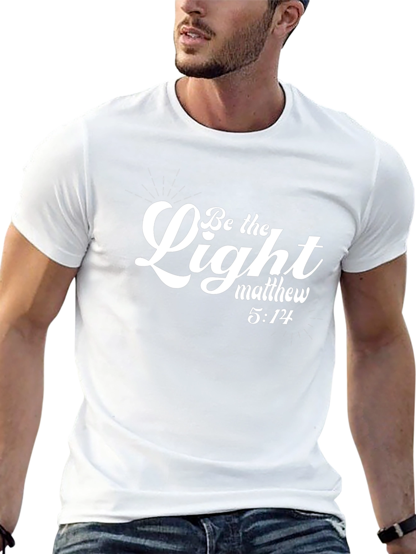 Camiseta Negra Sé la Luz con Cita Bíblica