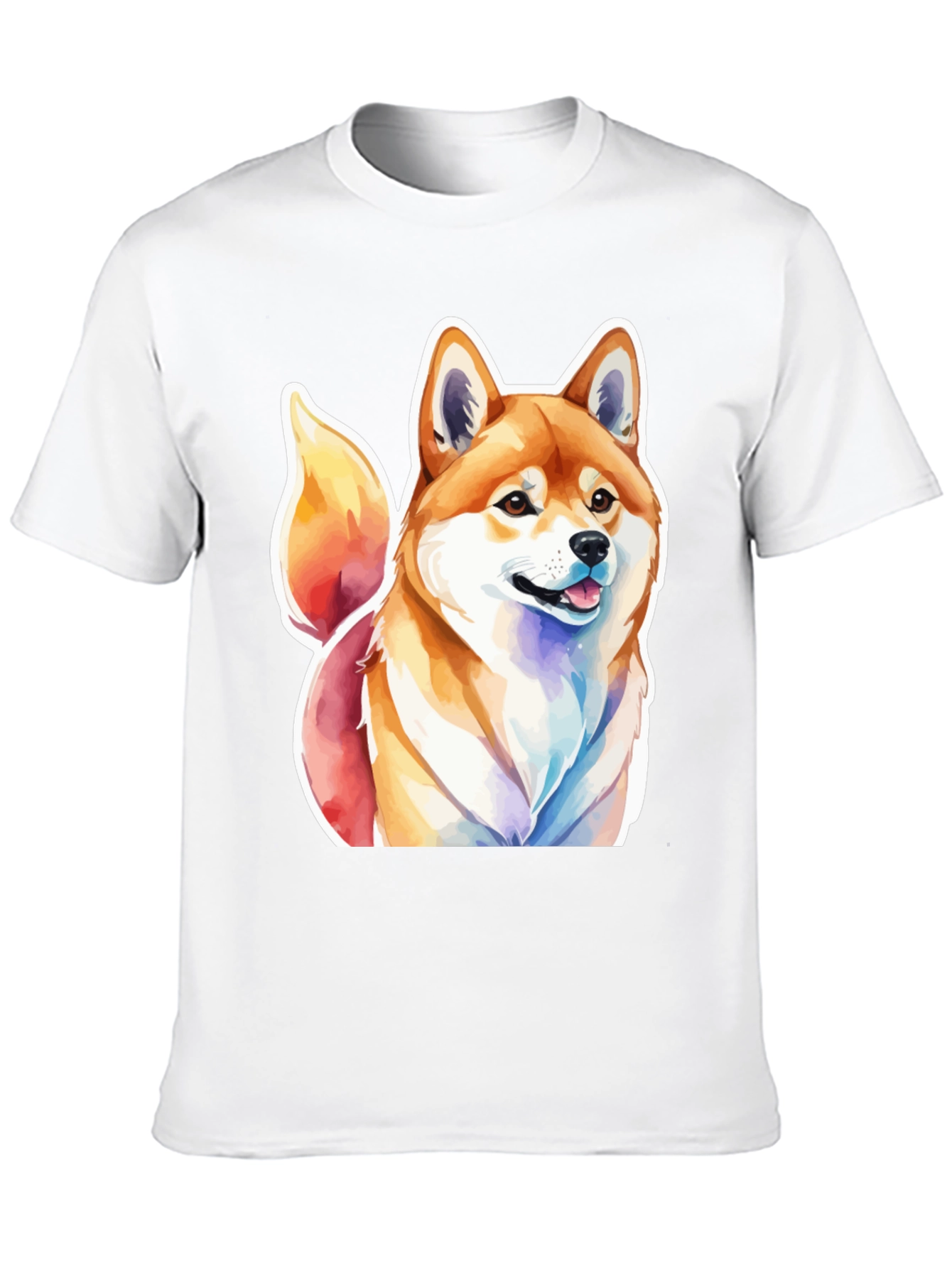 Camiseta Negra con Diseño Shiba Inu Acuarela