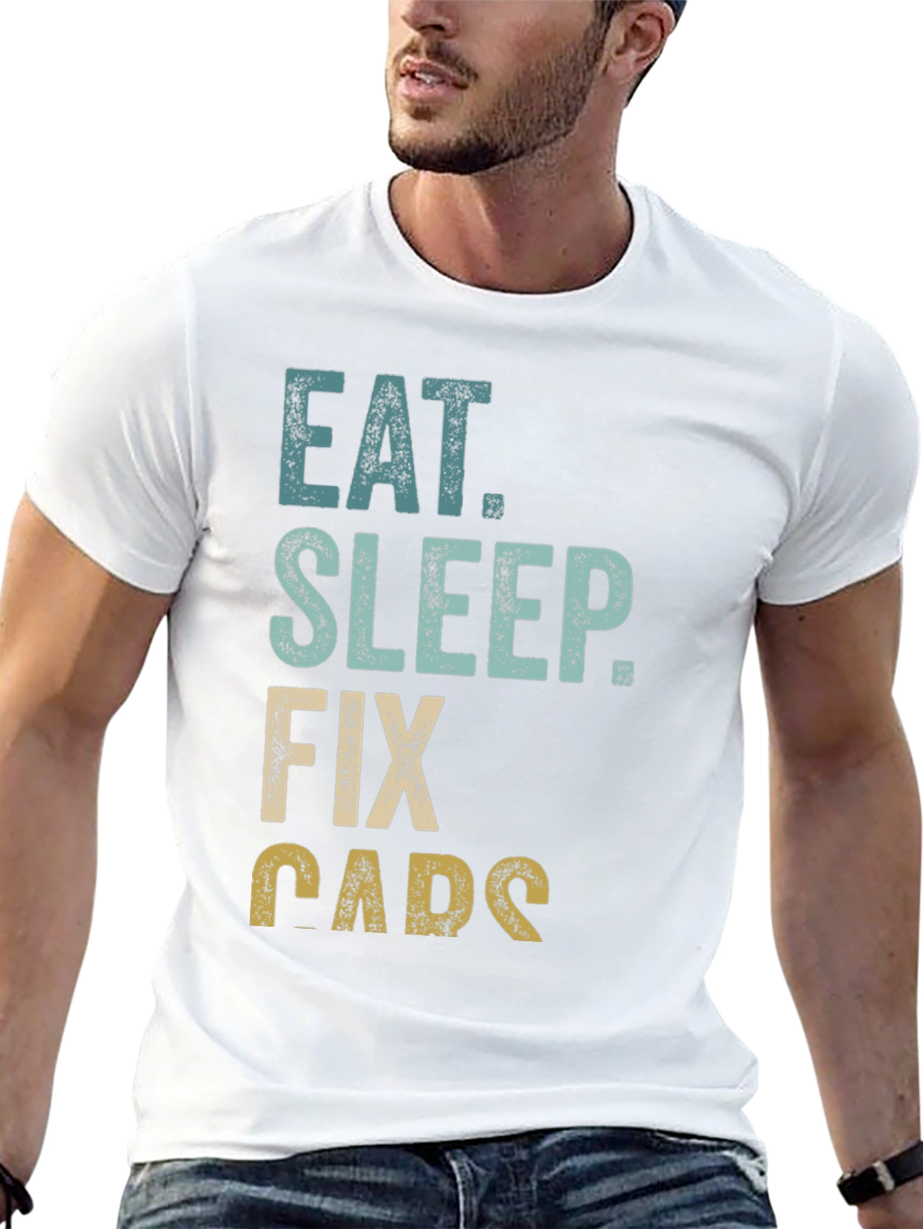 Camiseta Hombre Negra: Eat Sleep Fix Cars