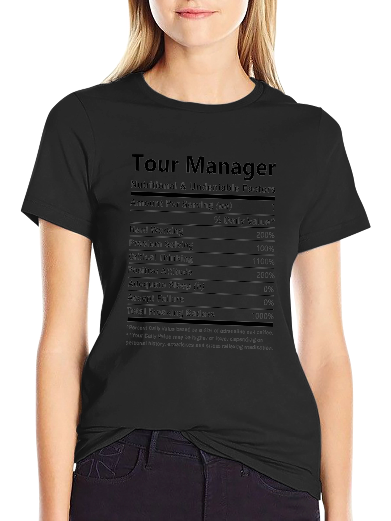 Camiseta Negra Tour Manager - Factores Nutricionales