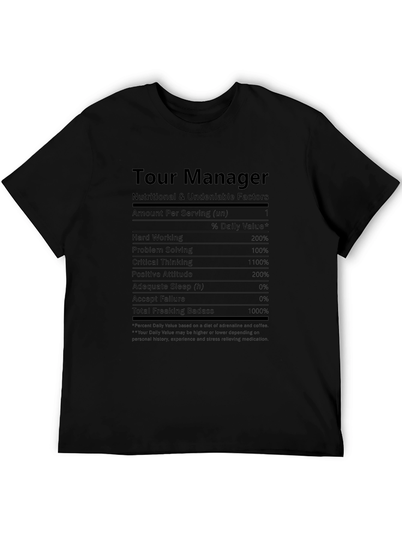 Camiseta Negra Tour Manager - Factores Nutricionales