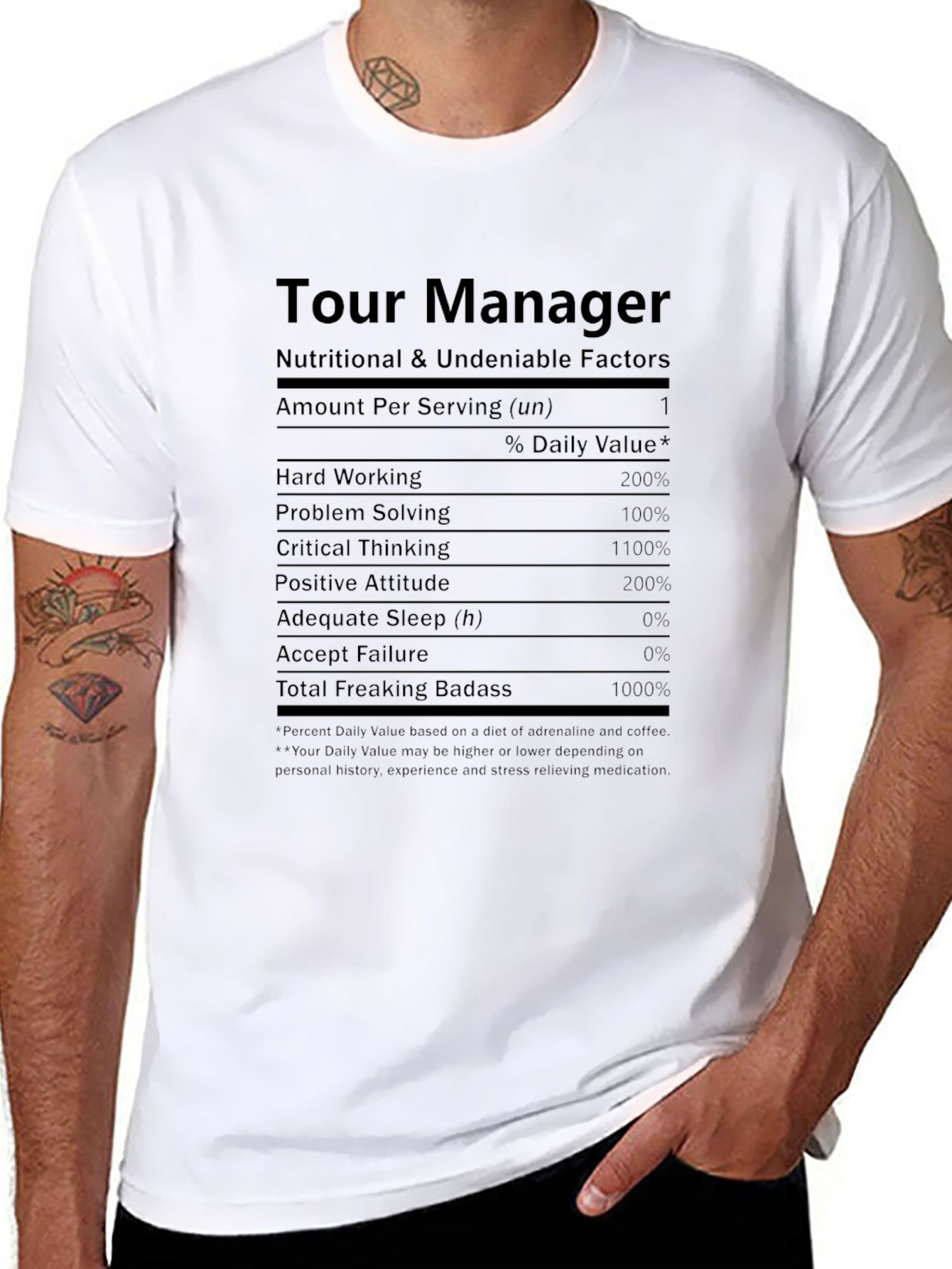 Camiseta Negra Tour Manager - Factores Nutricionales