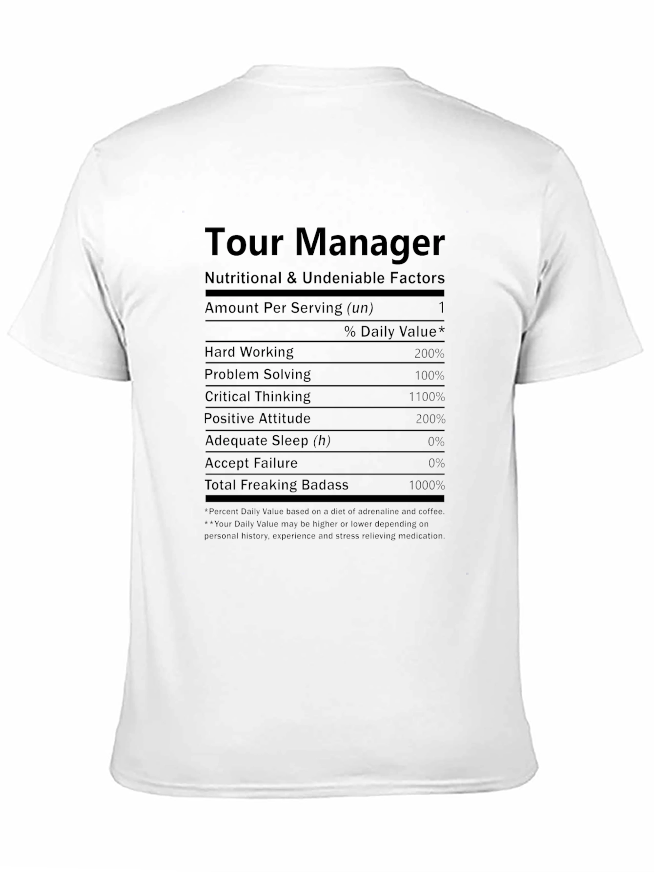 Camiseta Negra Tour Manager - Factores Nutricionales