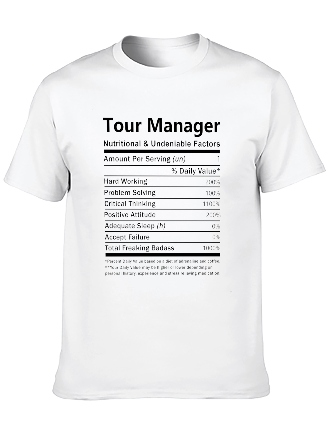 Camiseta Negra Tour Manager - Factores Nutricionales