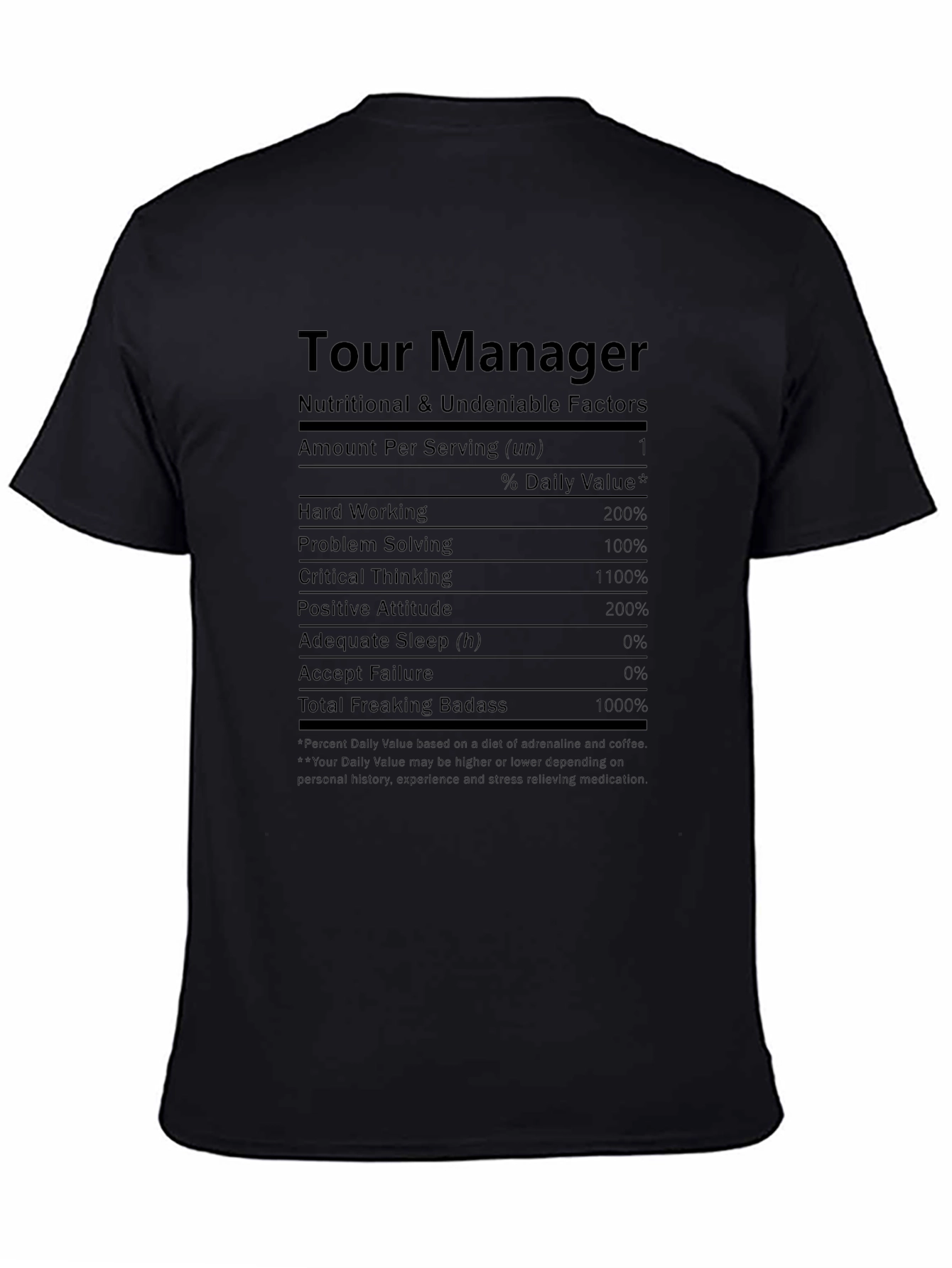 Camiseta Negra Tour Manager - Factores Nutricionales