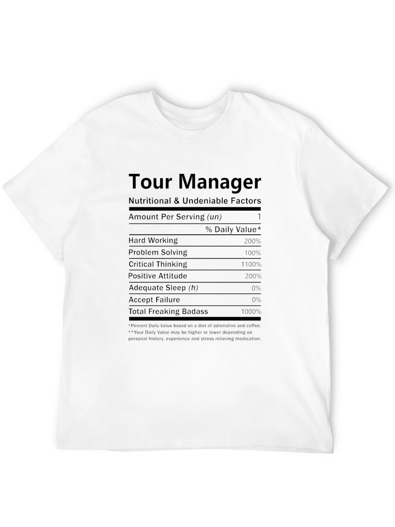 Camiseta Negra Tour Manager - Factores Nutricionales