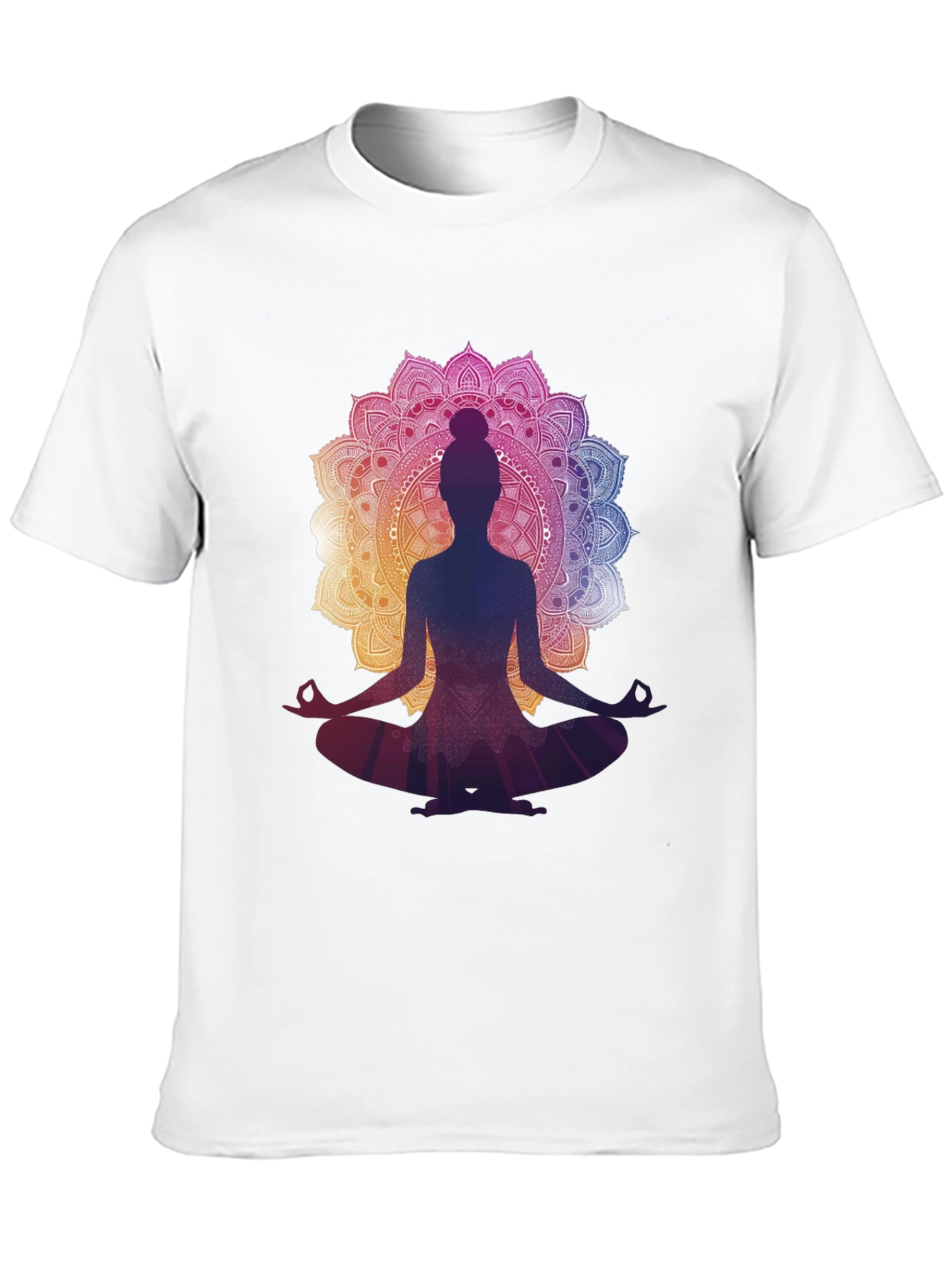 Camiseta Negra con Diseño Mandala y Silueta de Yoga