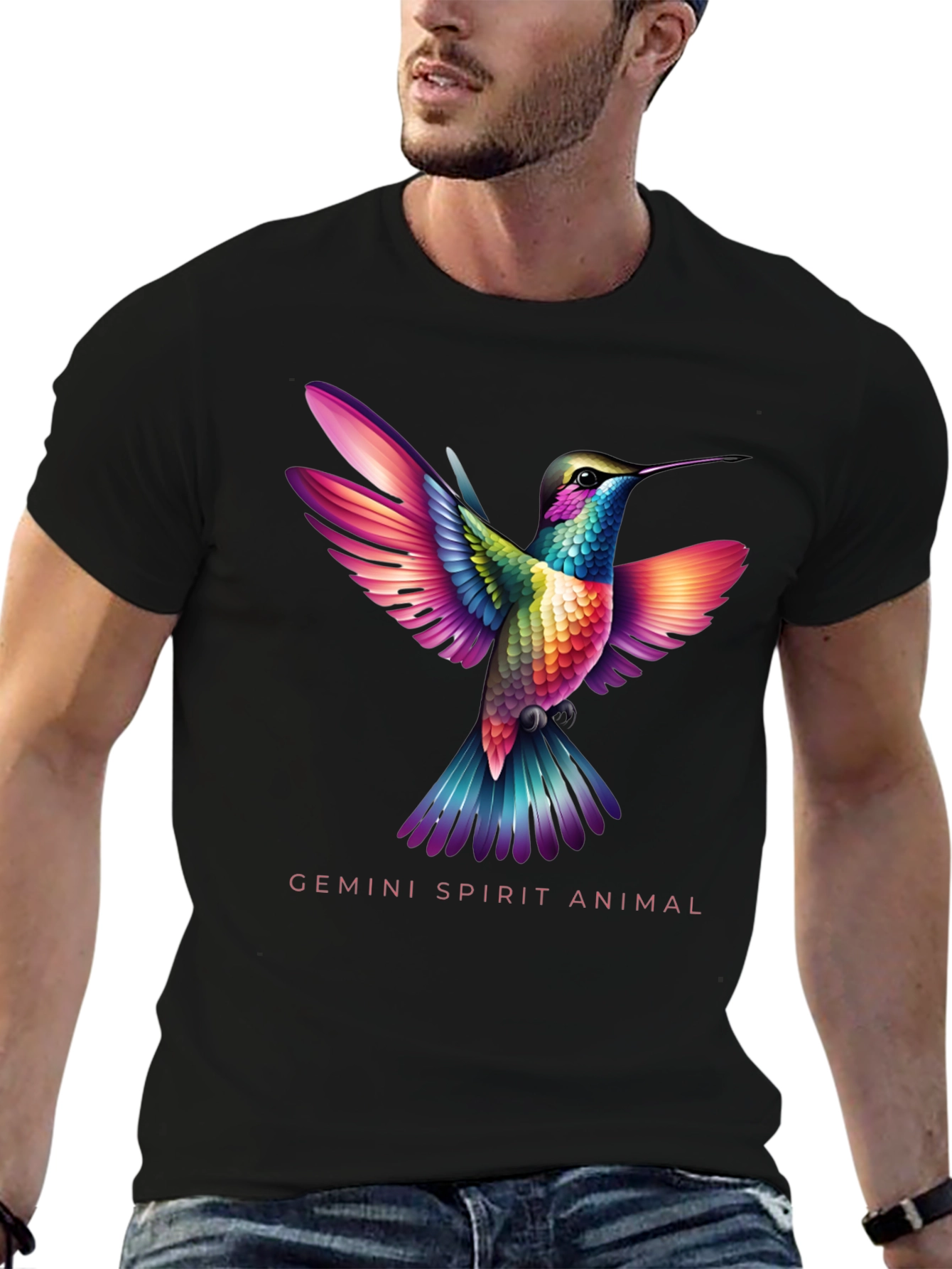 Camiseta Negra con Colibrí Géminis