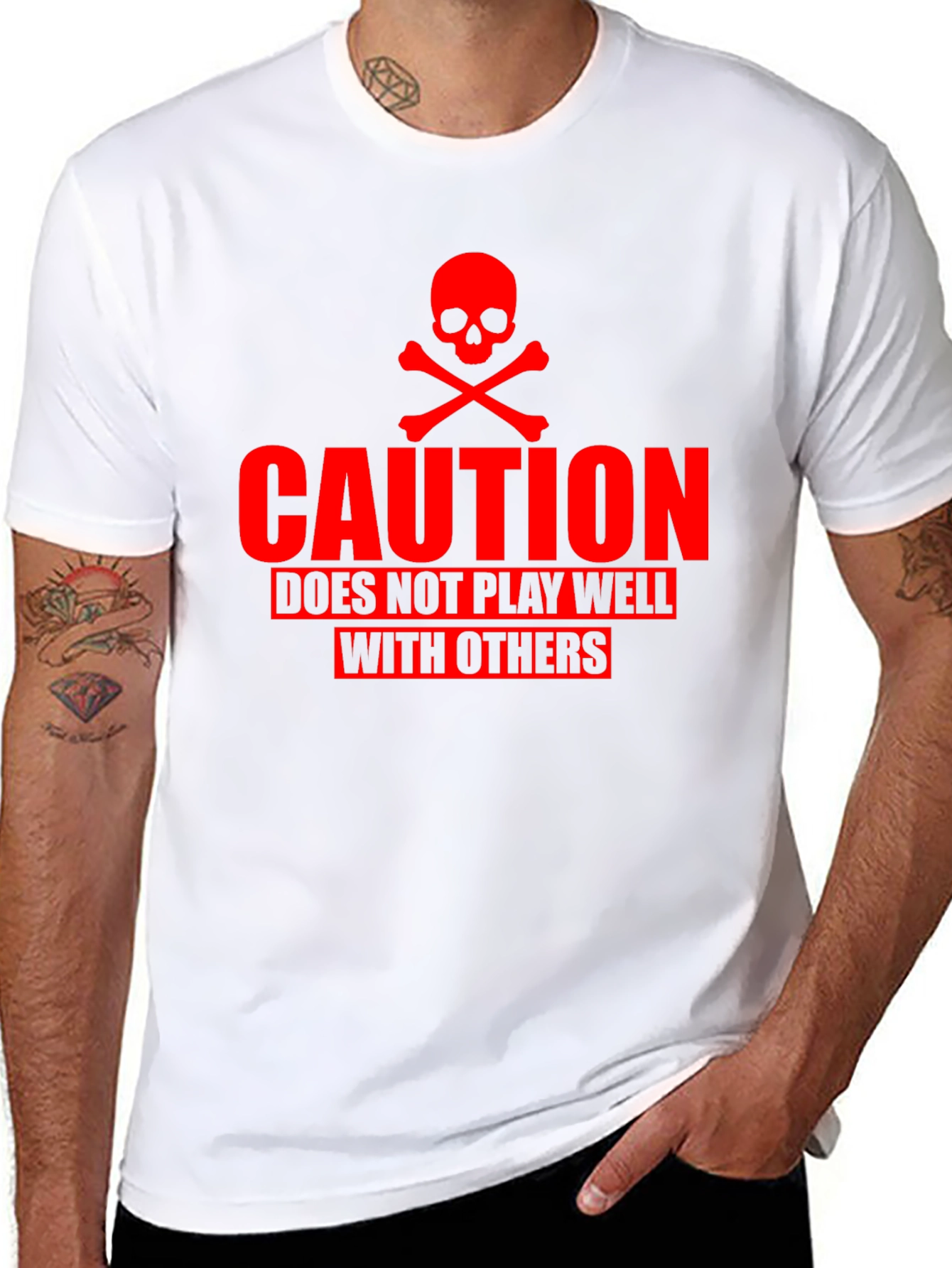 Camiseta Negra Caution Cráneo Rojo