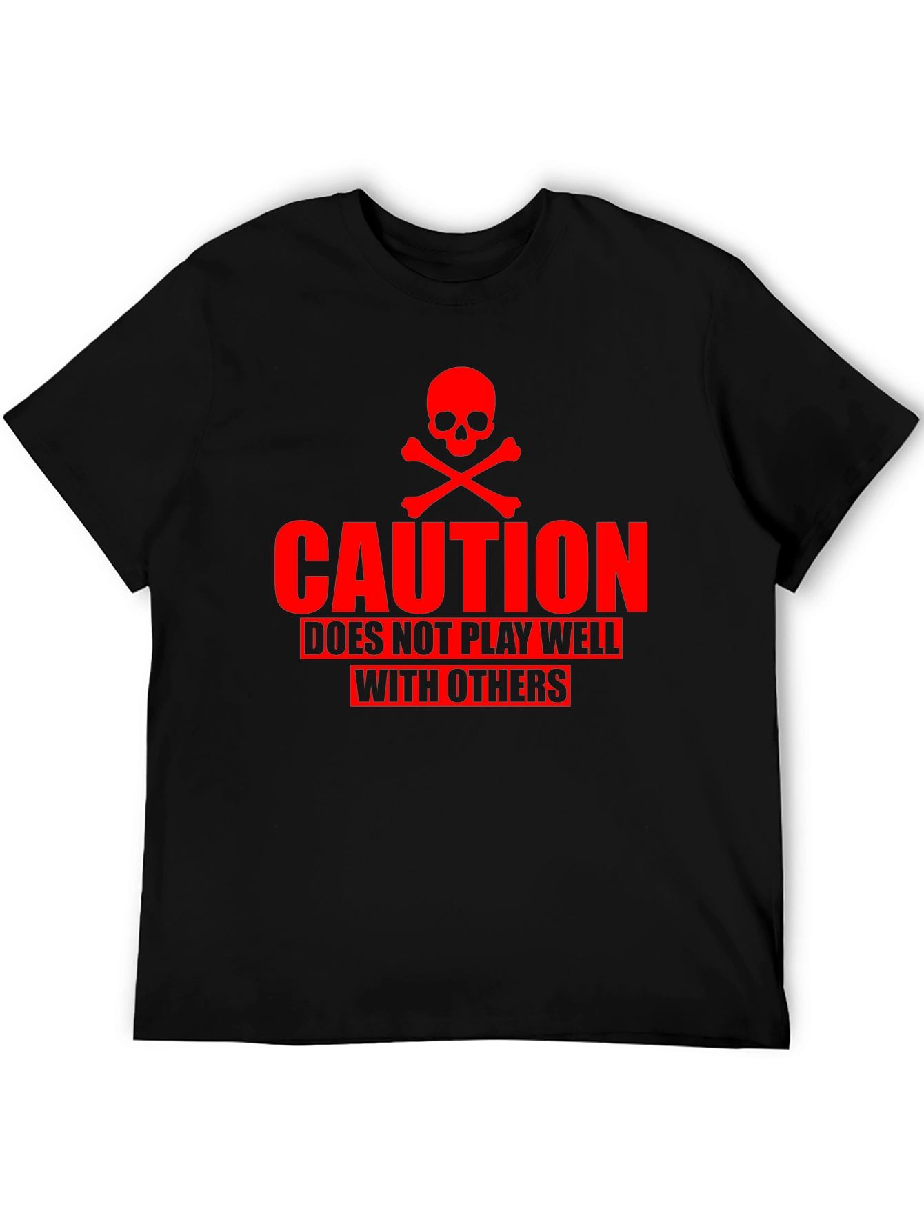 Camiseta Negra Caution Cráneo Rojo