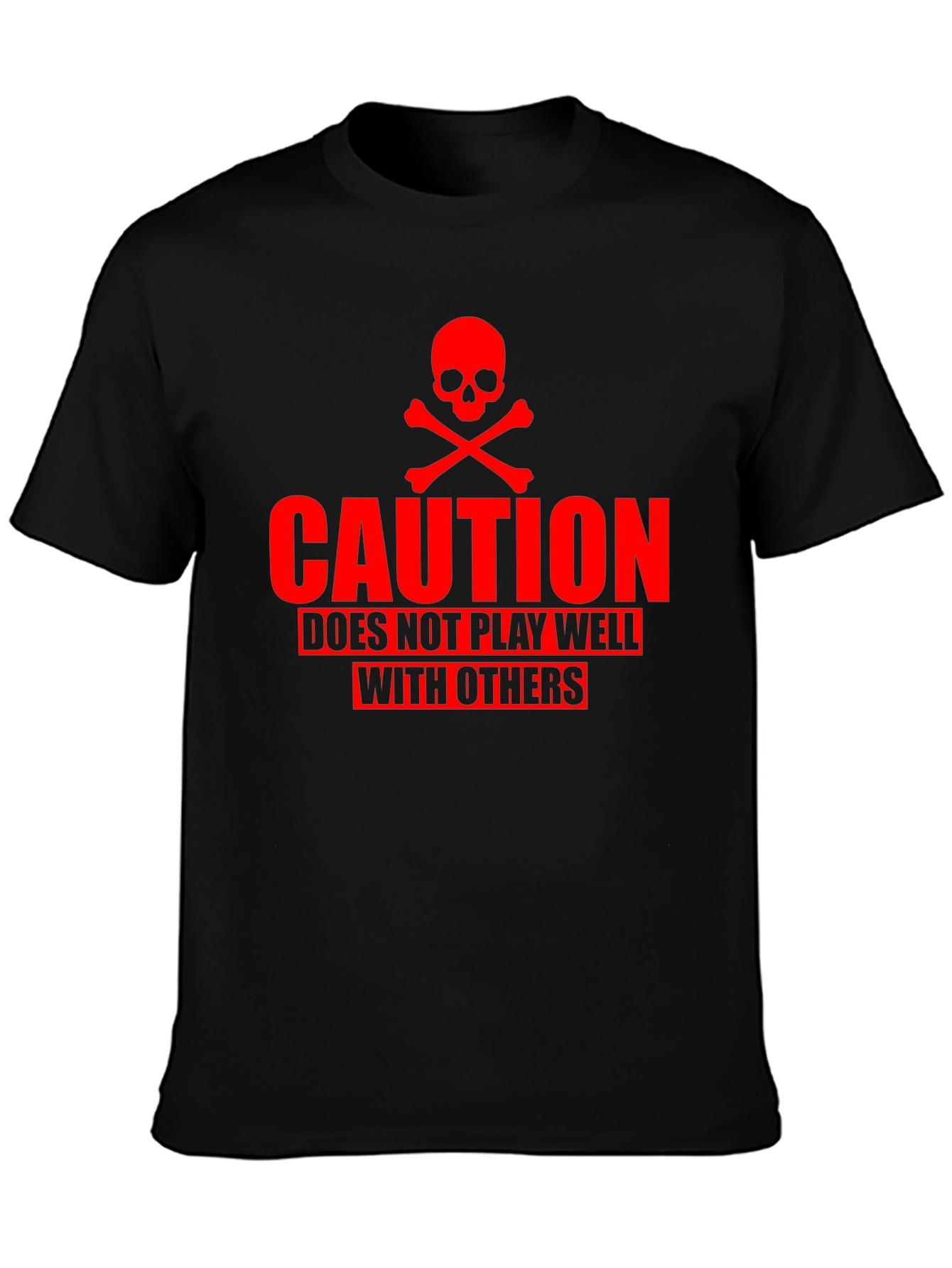 Camiseta Negra Caution Cráneo Rojo