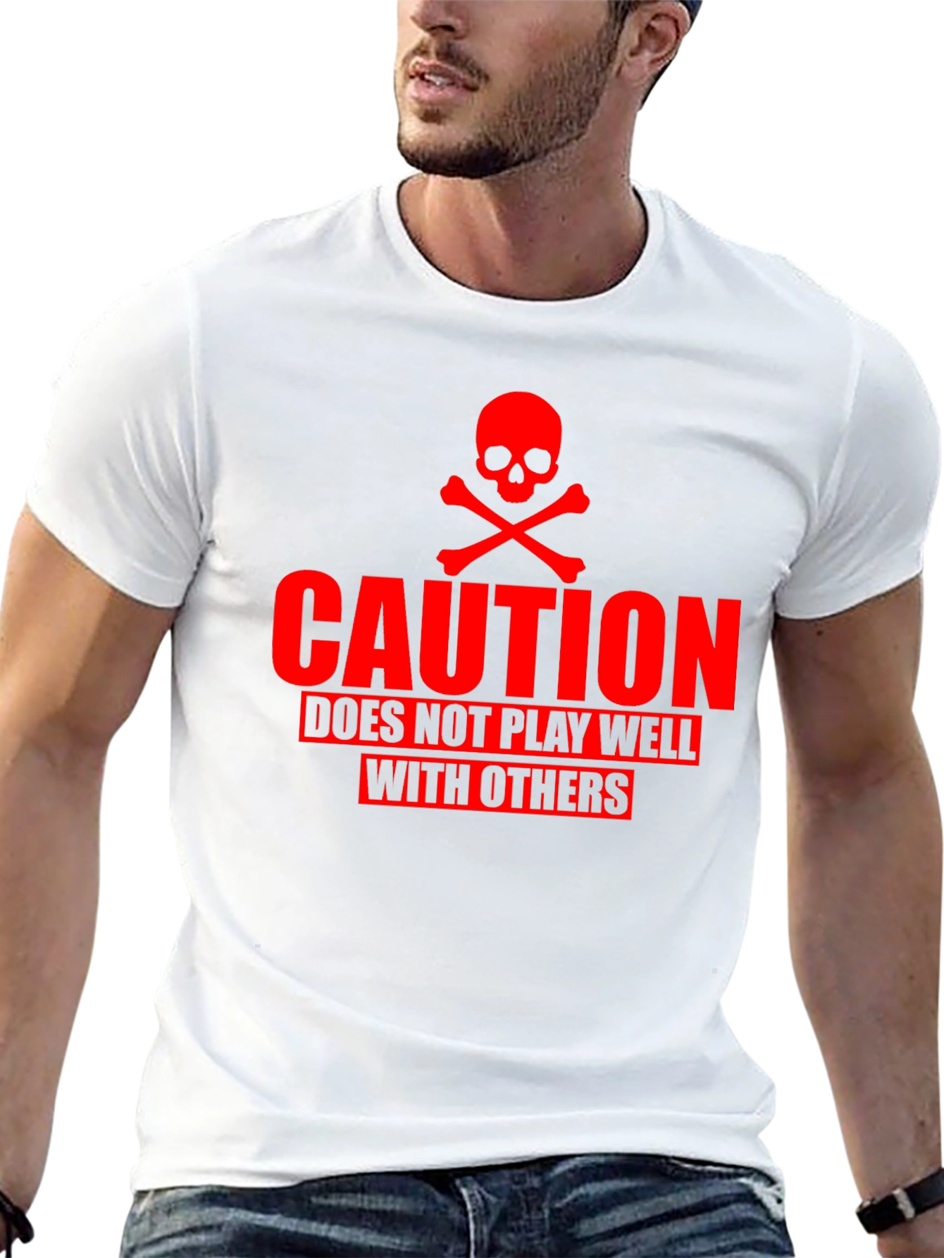 Camiseta Negra Caution Cráneo Rojo