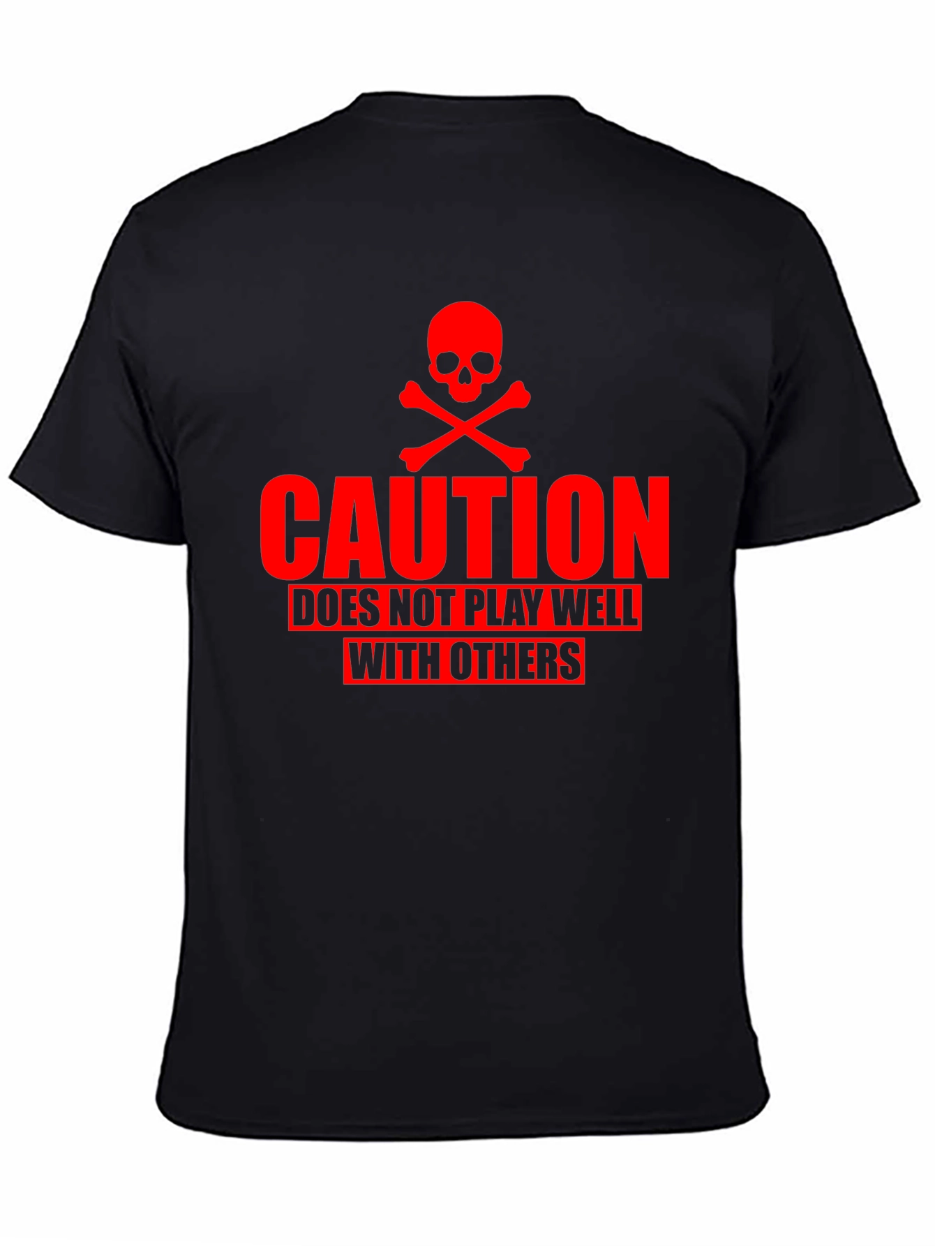Camiseta Negra Caution Cráneo Rojo