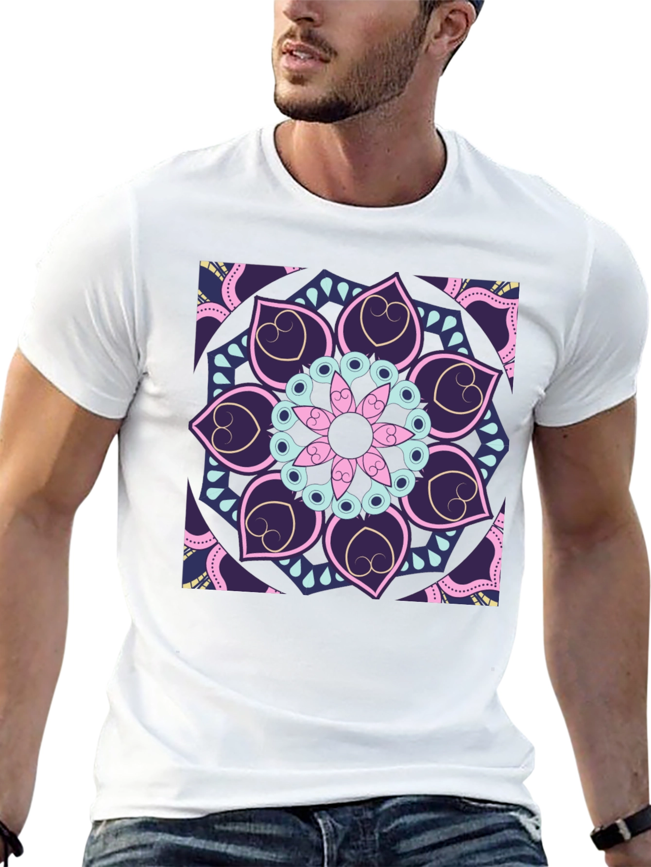 Camiseta Negra con Mandala Floral Abstracta