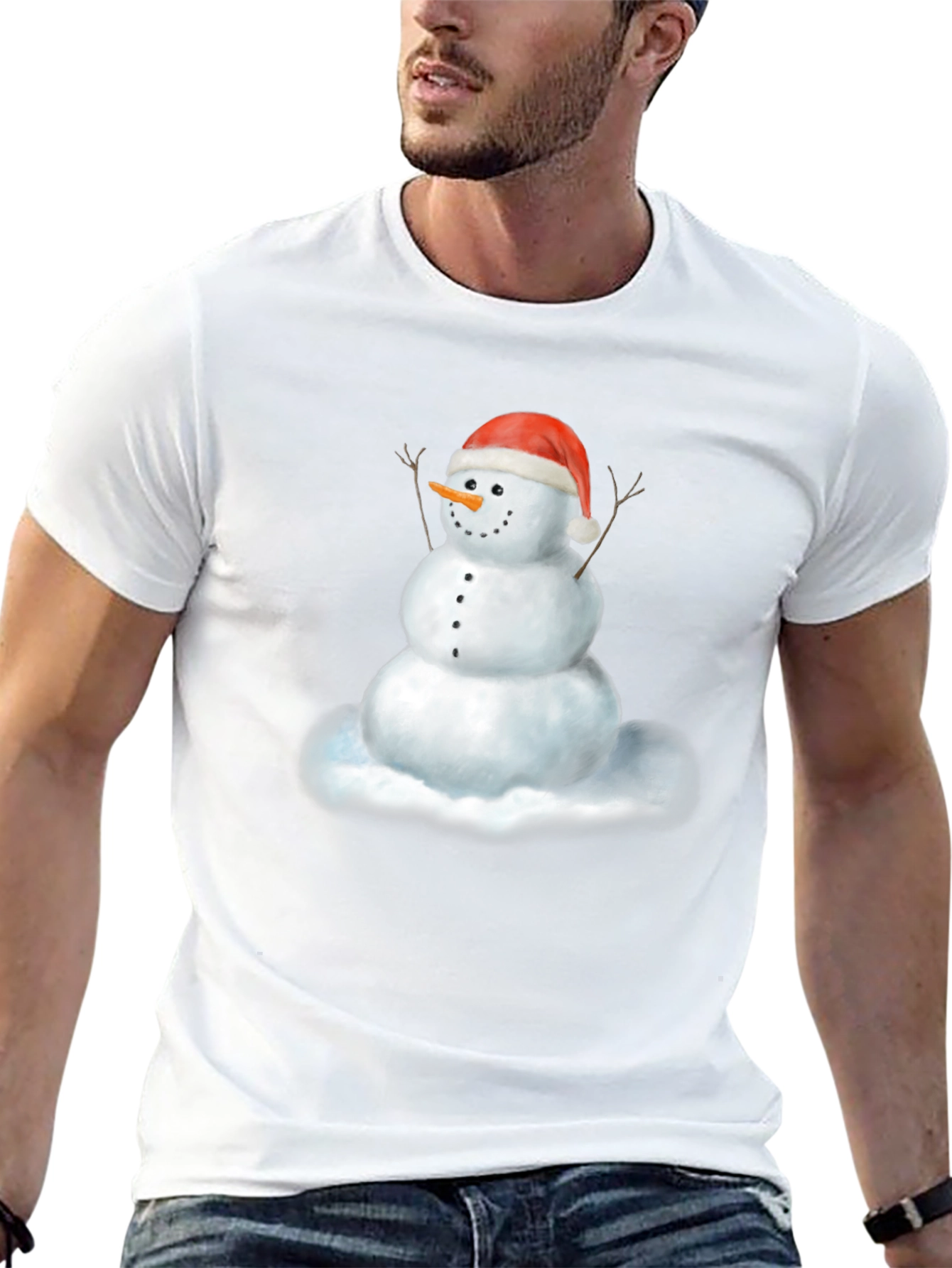 Camiseta Negra con Diseño de Muñeco de Nieve Navideño