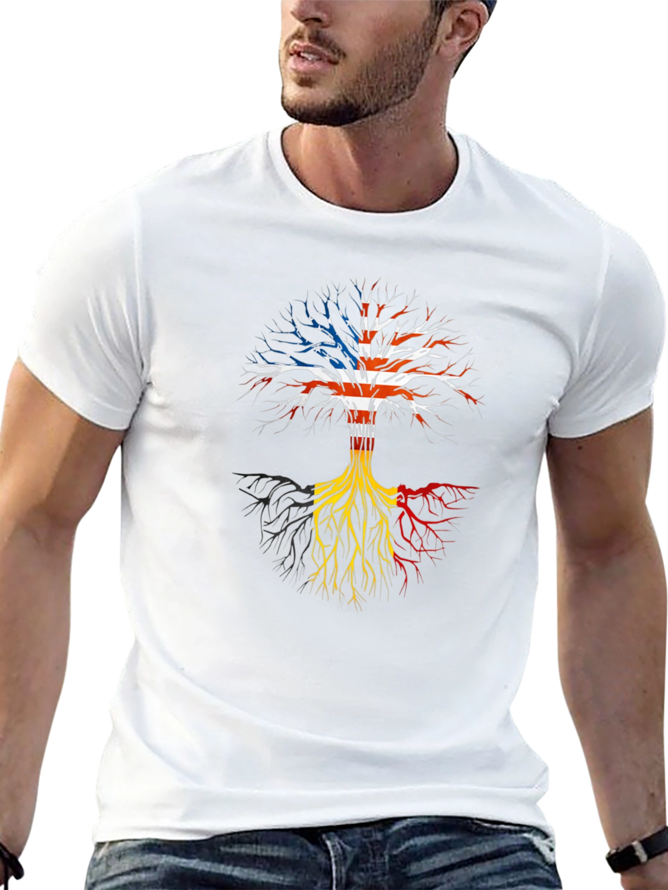 Camiseta Hombre Diseño Árbol Raíces USA Bélgica
