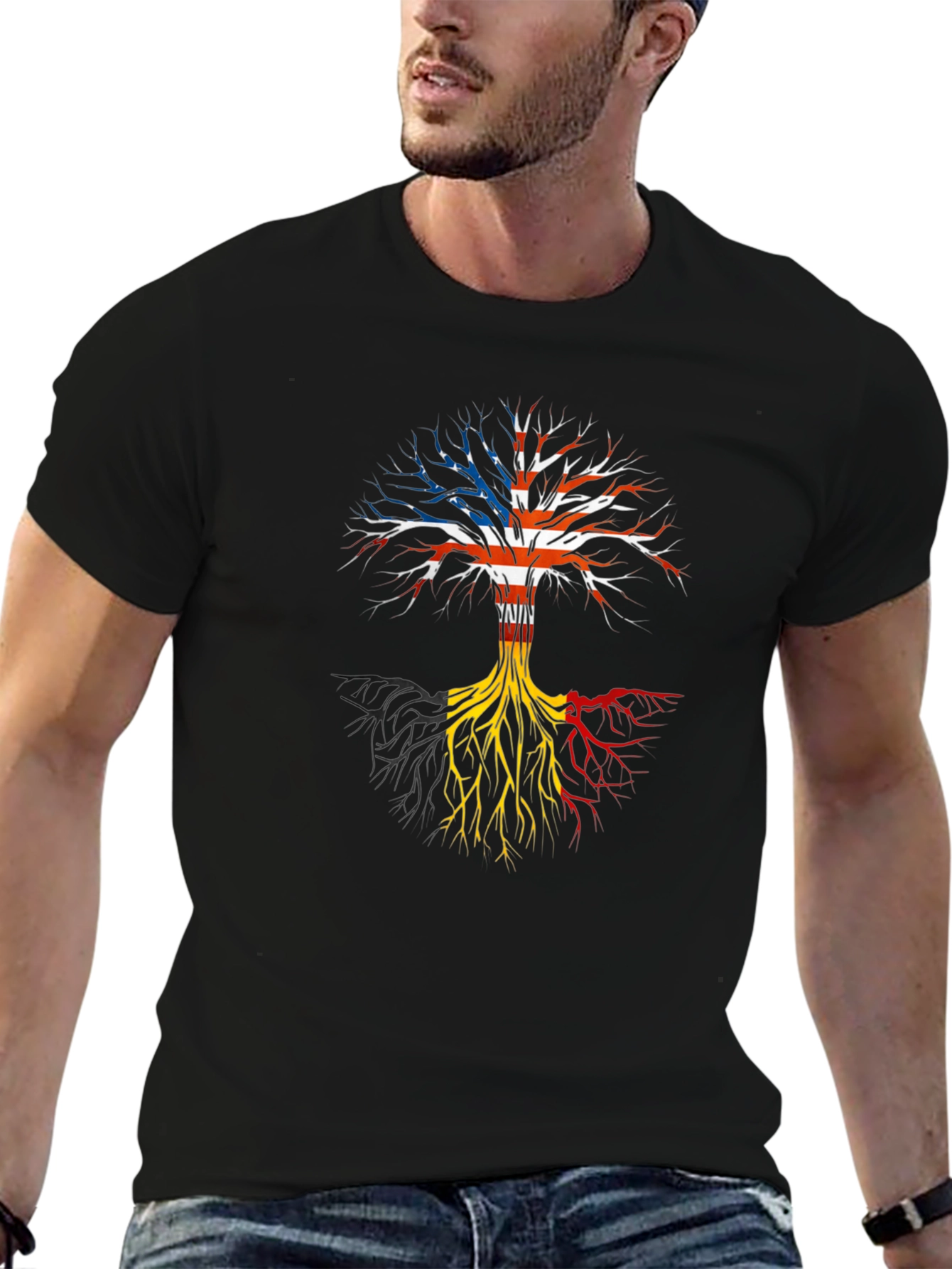 Camiseta Hombre Diseño Árbol Raíces USA Bélgica