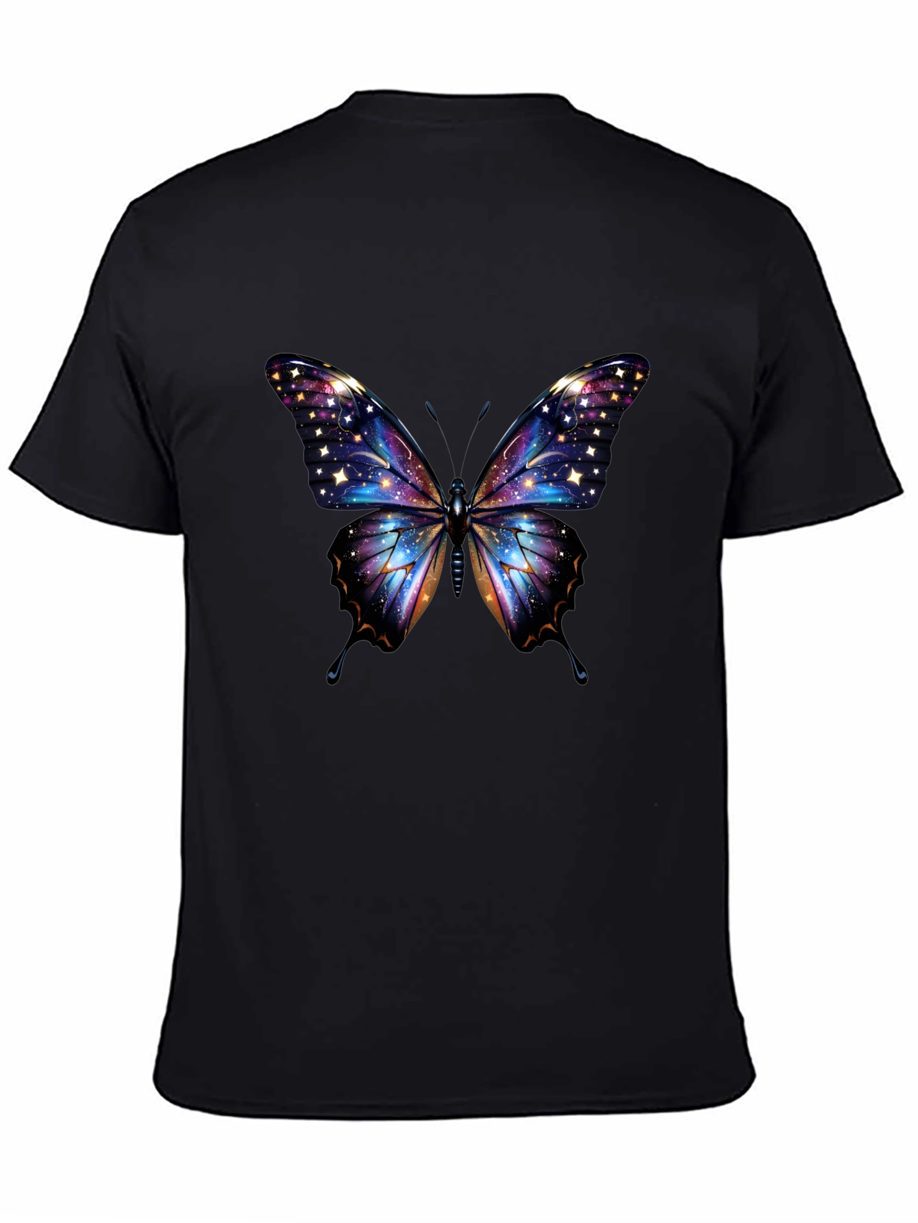 Camiseta Negra con Mariposa Cósmica