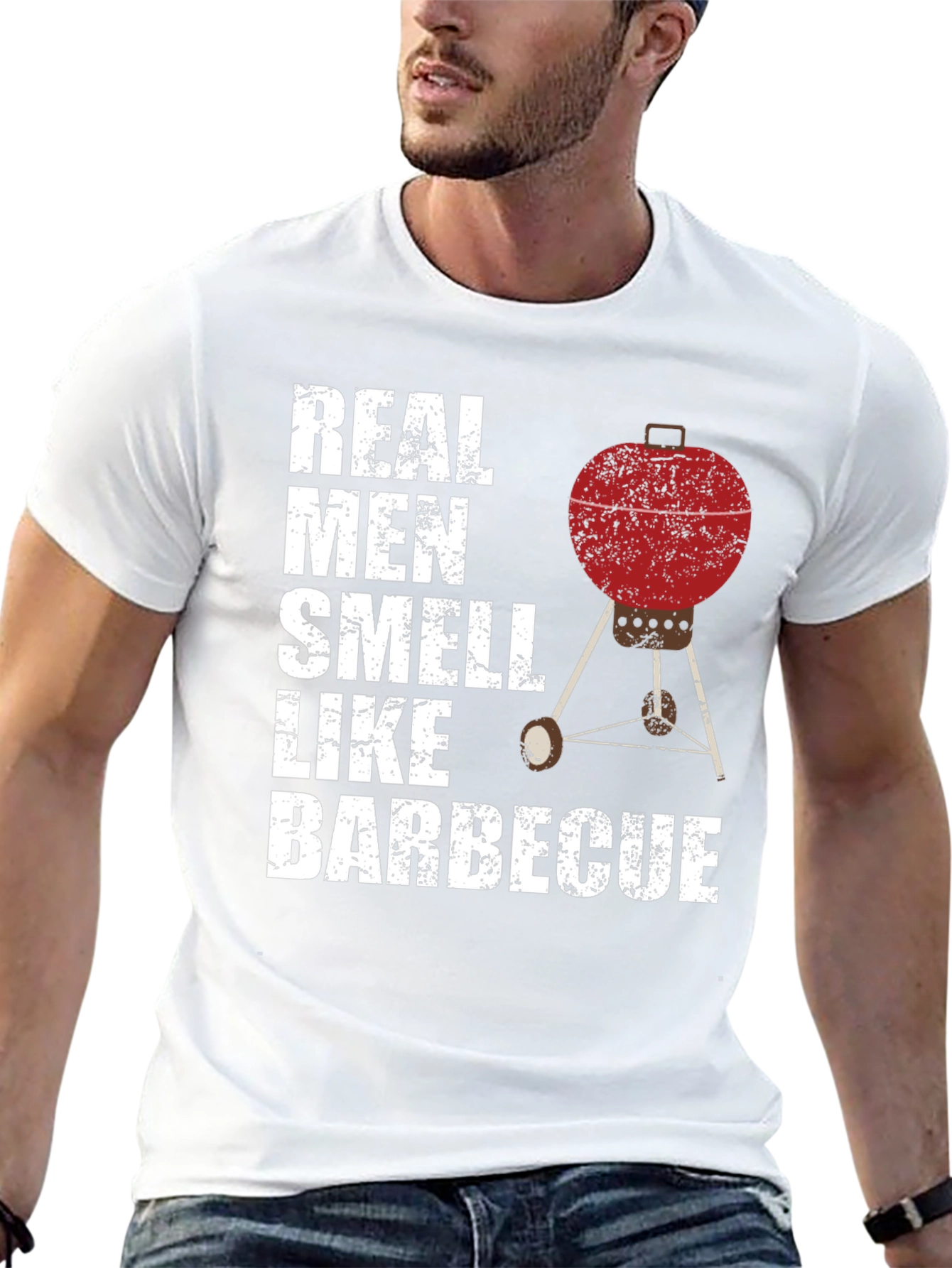 Camiseta Hombre Real Men Smell Like Barbecue