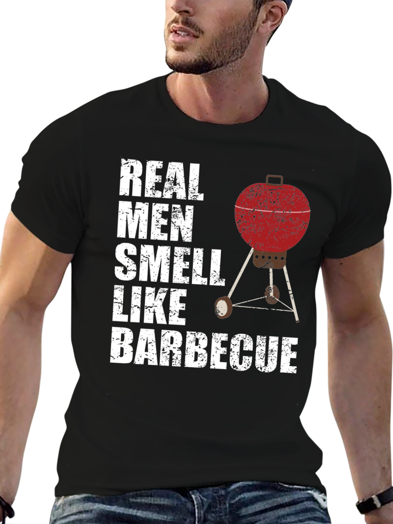 Camiseta Hombre Real Men Smell Like Barbecue