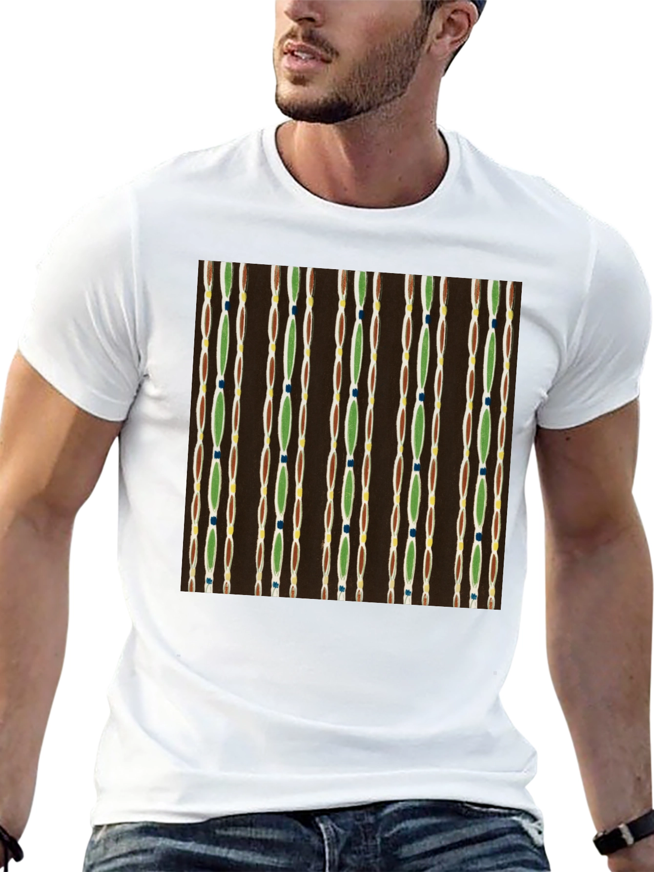 Camiseta Negra con Diseño Abstracto de Líneas Verticales