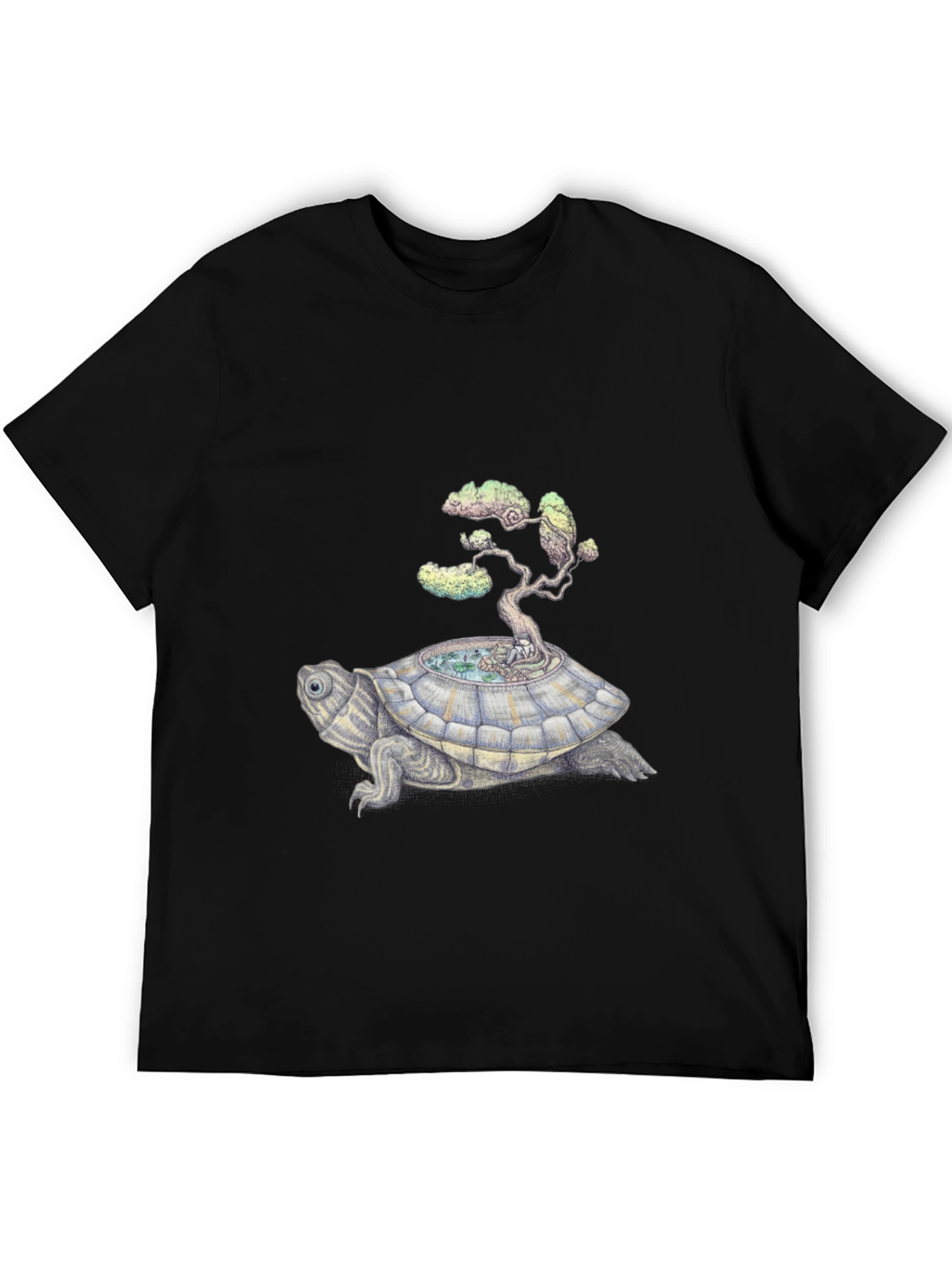 Camiseta Negra: Tortuga con Árbol Bonsái