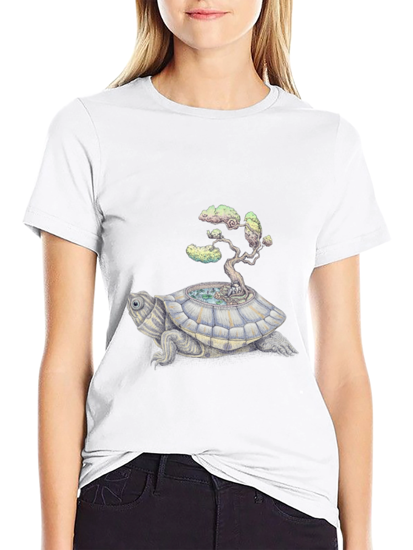 Camiseta Negra: Tortuga con Árbol Bonsái