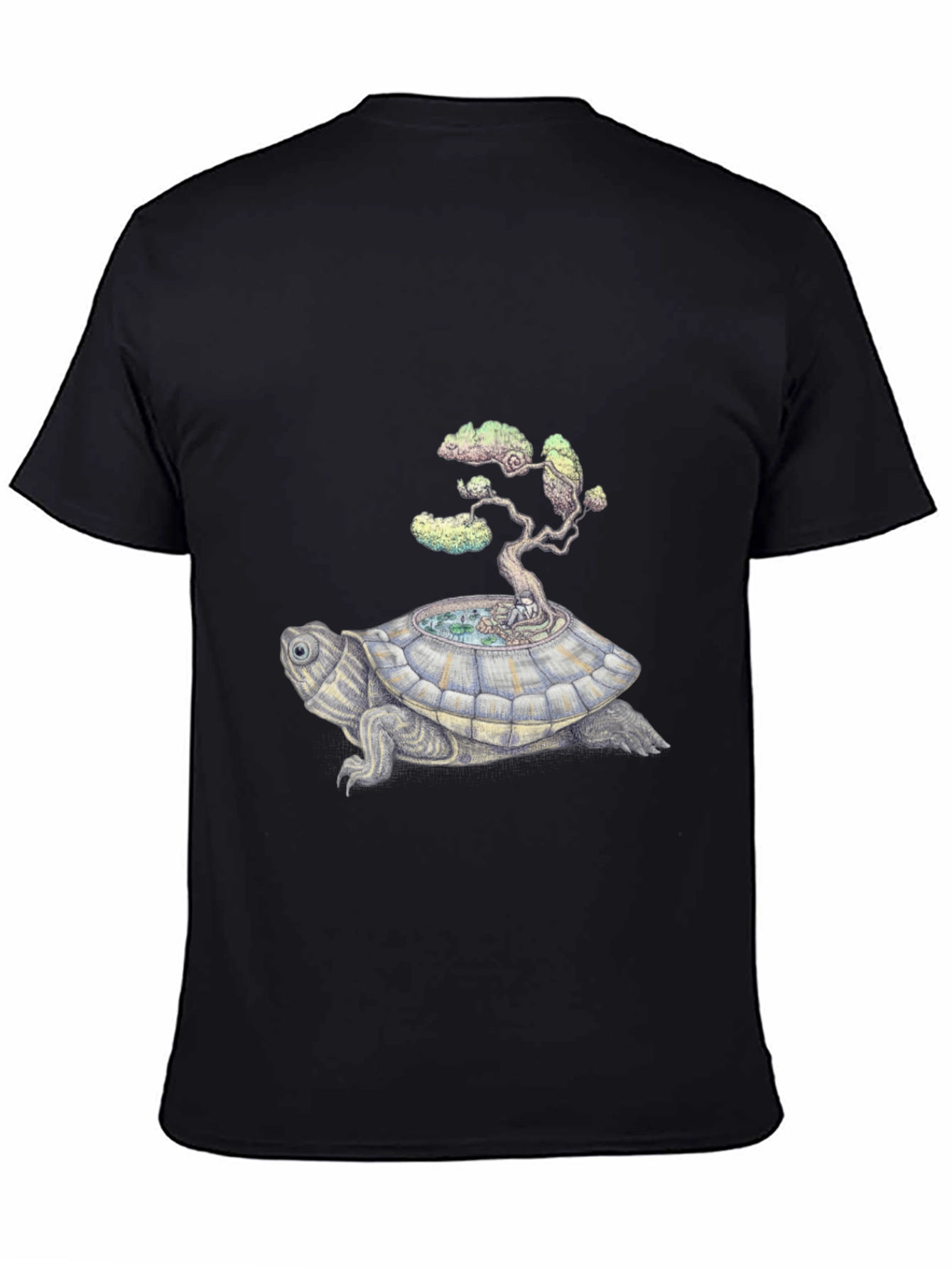 Camiseta Negra: Tortuga con Árbol Bonsái
