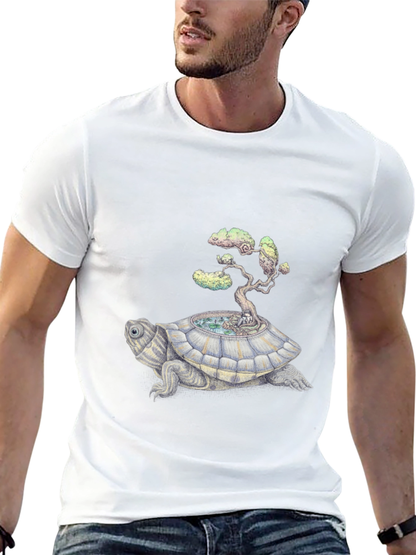Camiseta Negra: Tortuga con Árbol Bonsái
