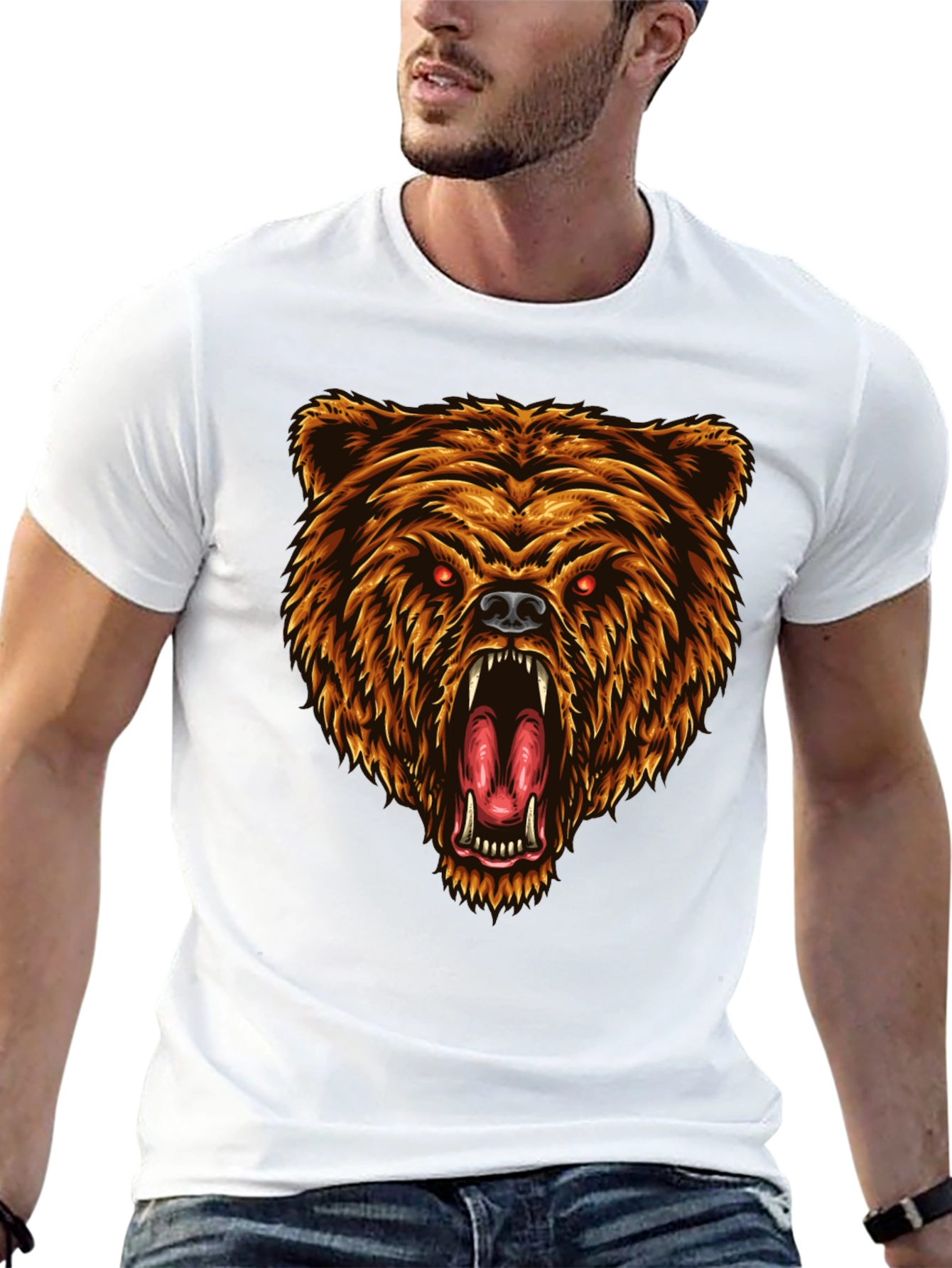 Camiseta Negra con Estampado de Oso Feroz