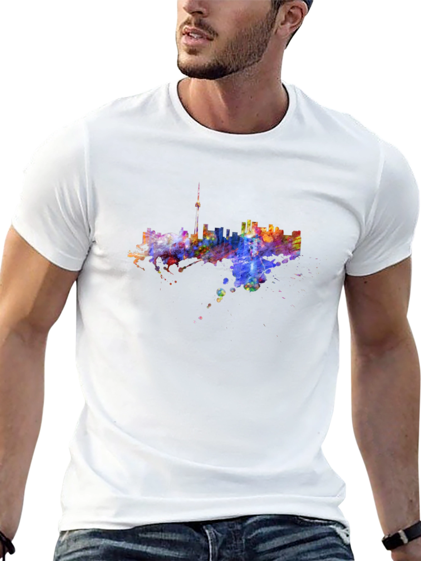 Camiseta Negra con Diseño Abstracto de Ciudad