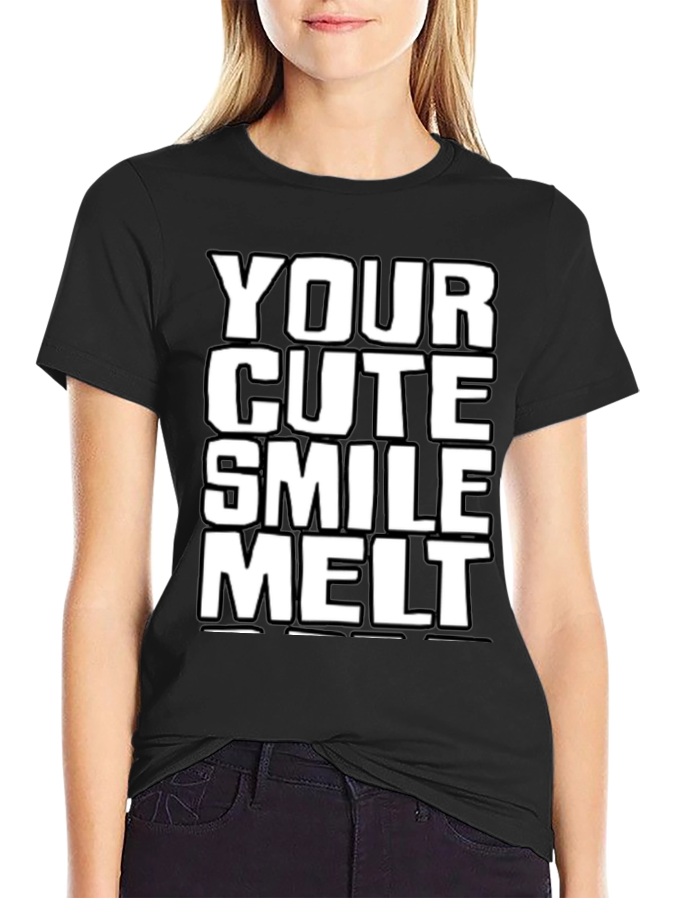 Camiseta Negra: Tu Sonrisa Cute Me Derrite