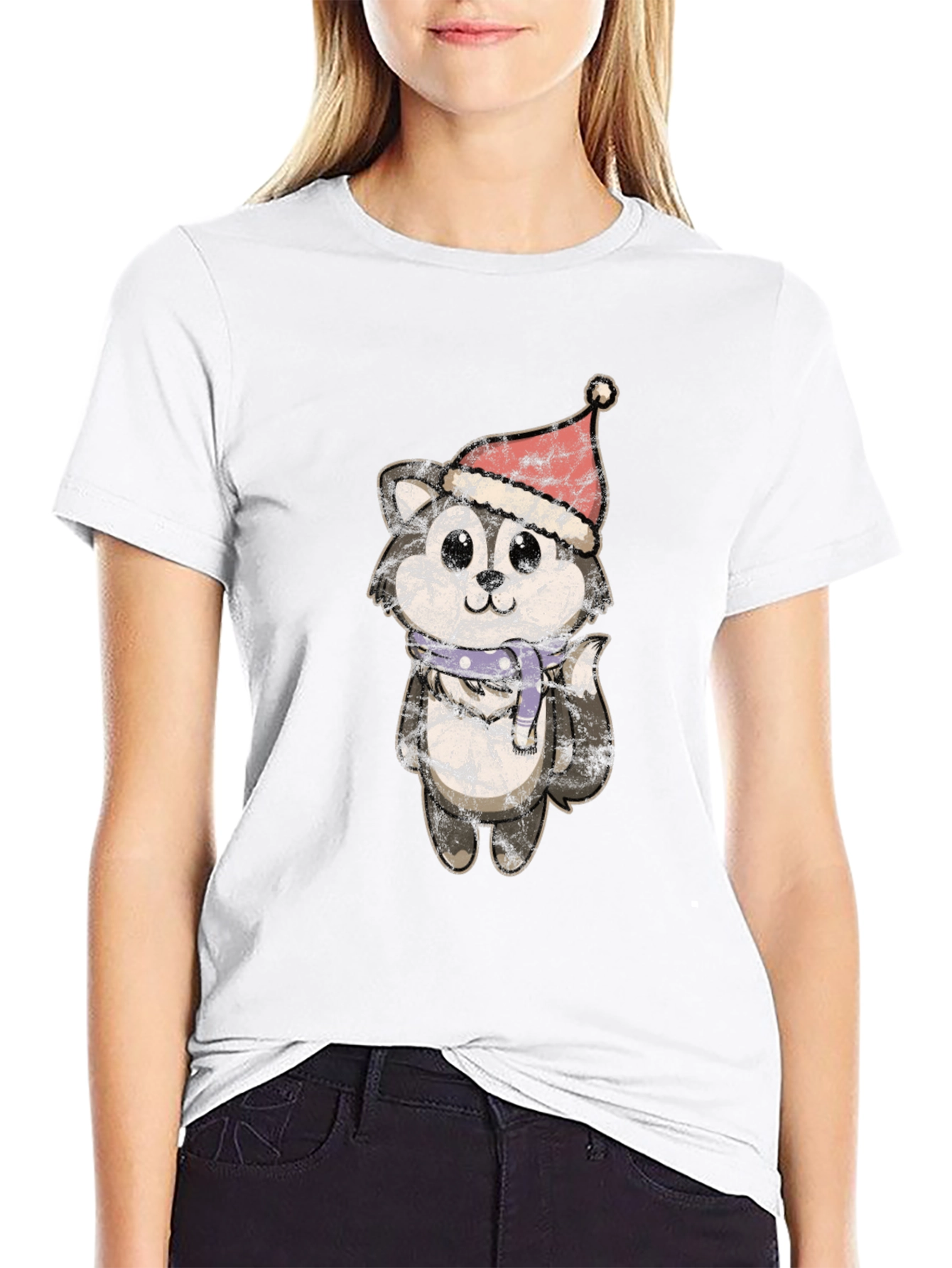 Camiseta Hombre Diseño Husky Navideño