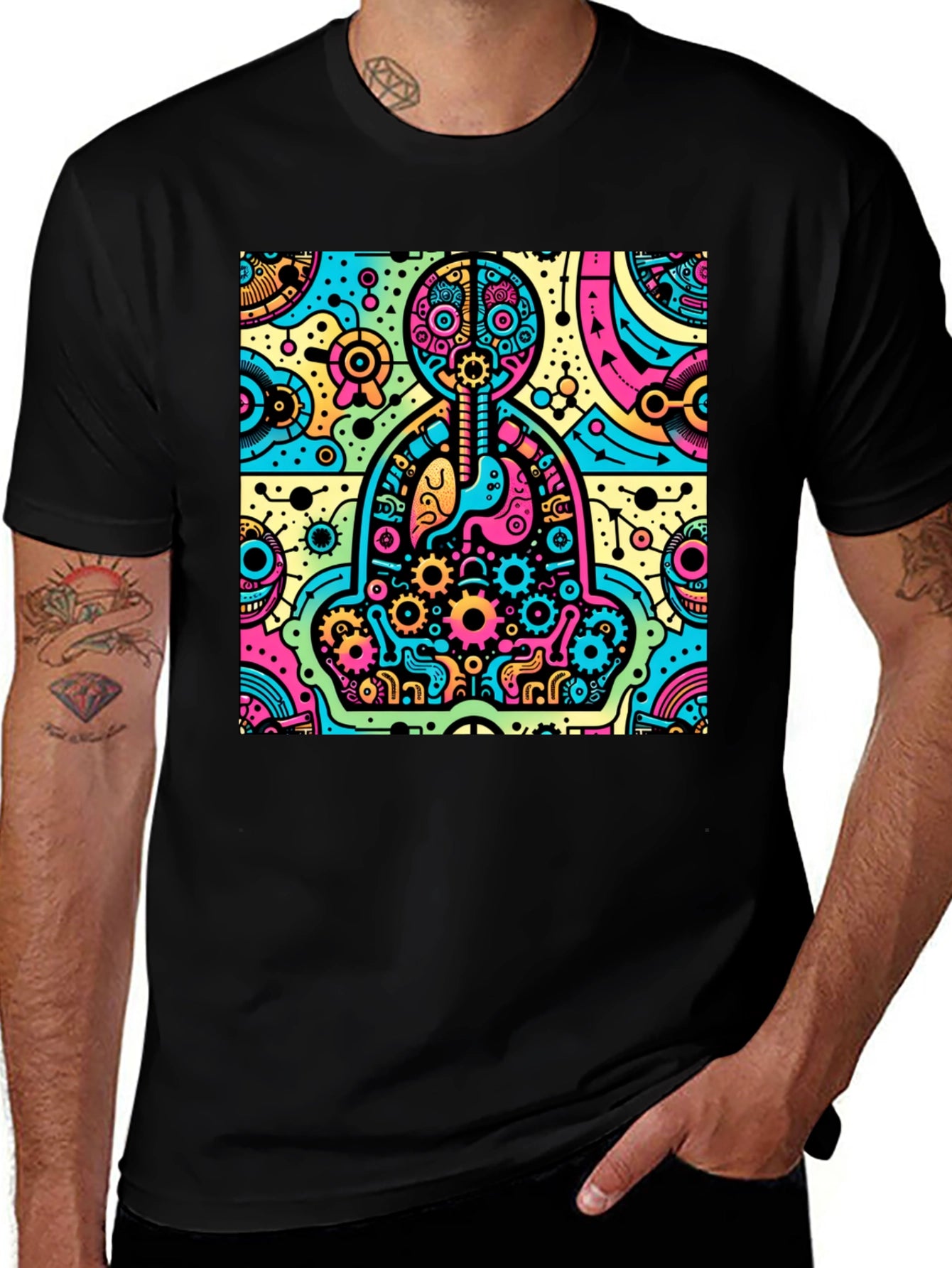 Camiseta Hombre Diseño Anatómico Psicodélico