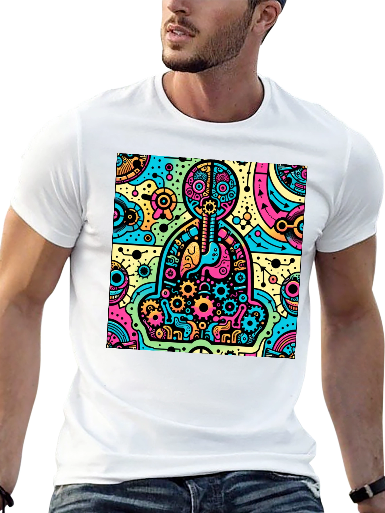 Camiseta Hombre Diseño Anatómico Psicodélico