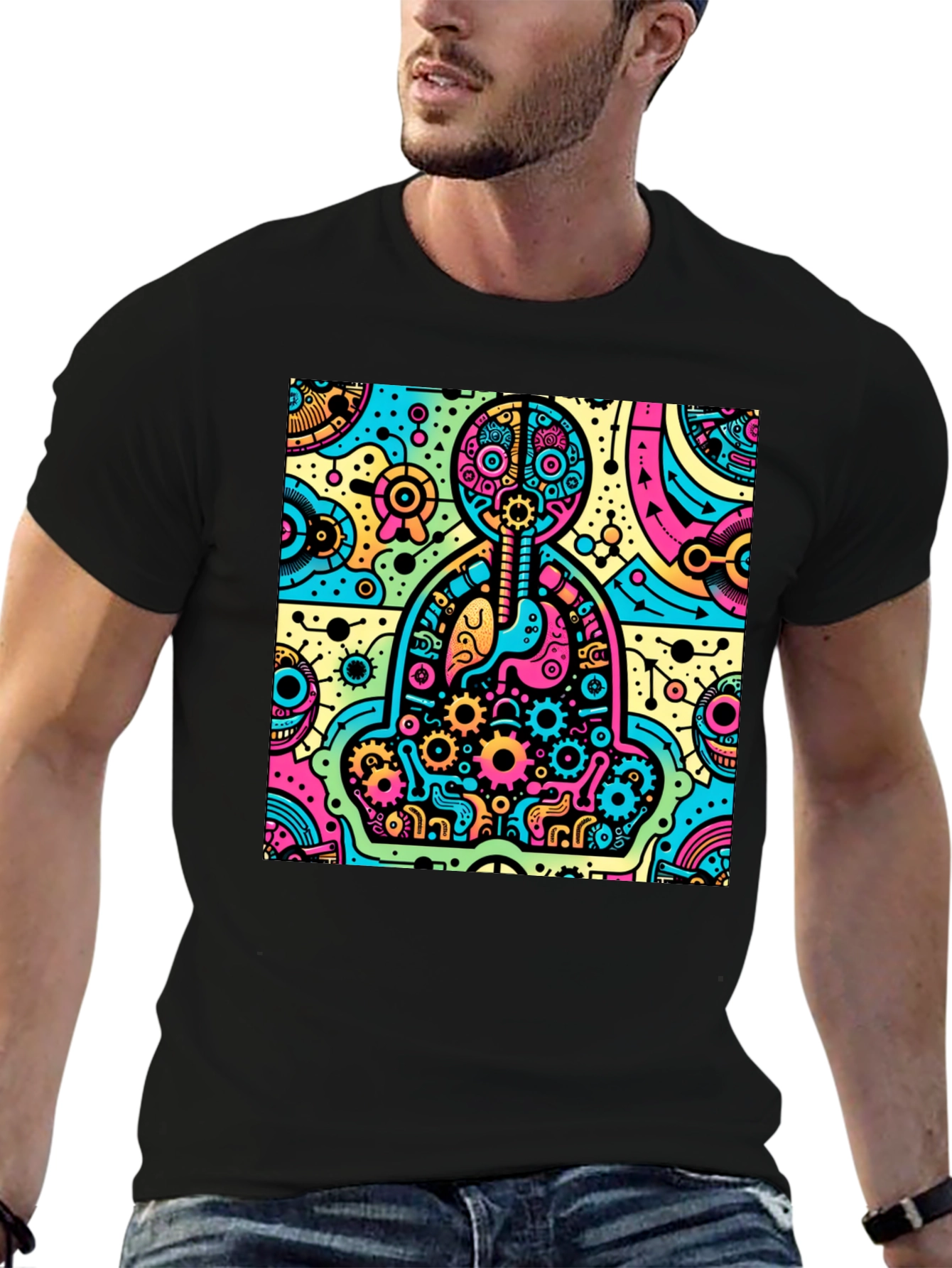 Camiseta Hombre Diseño Anatómico Psicodélico