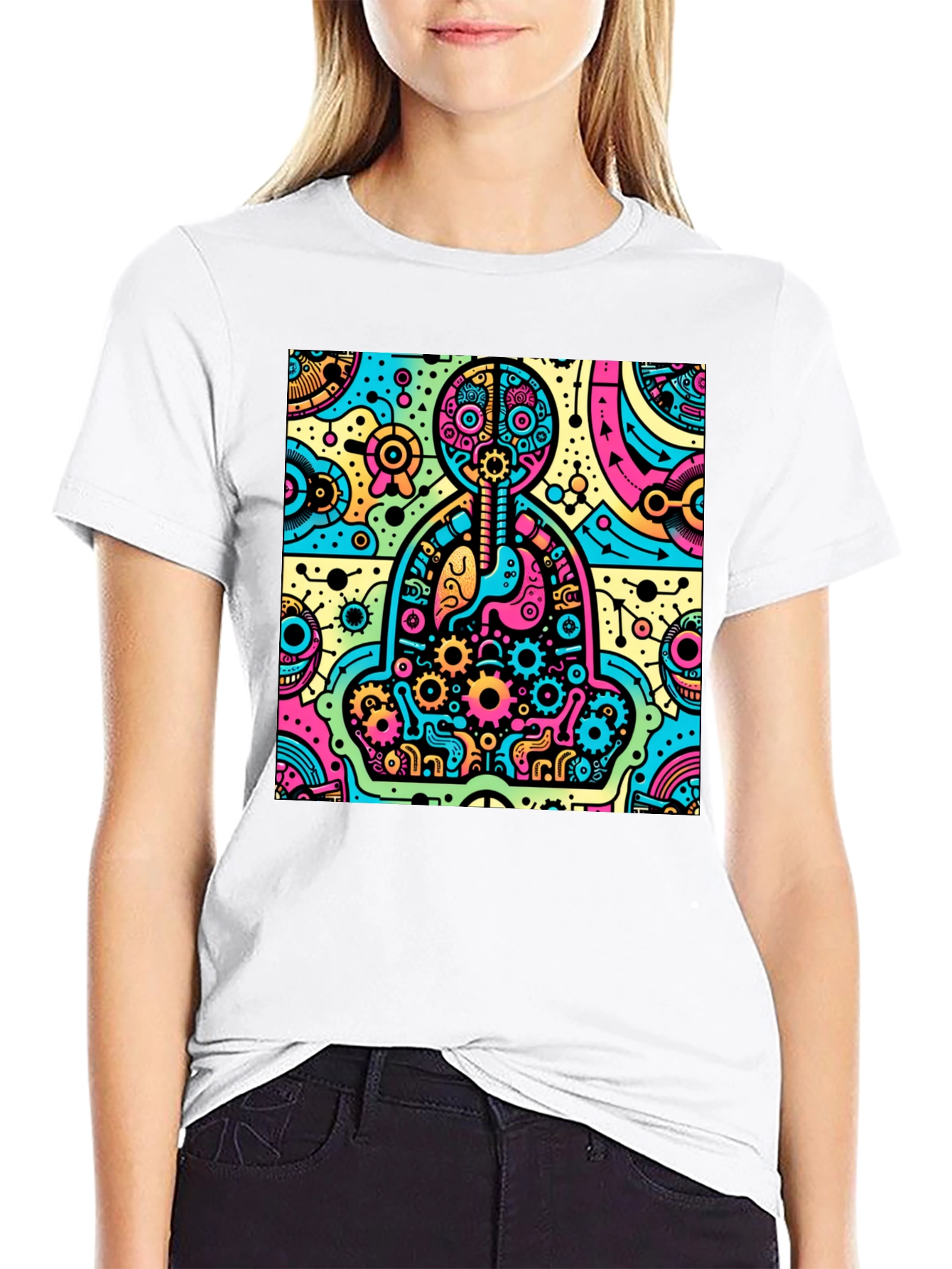 Camiseta Hombre Diseño Anatómico Psicodélico