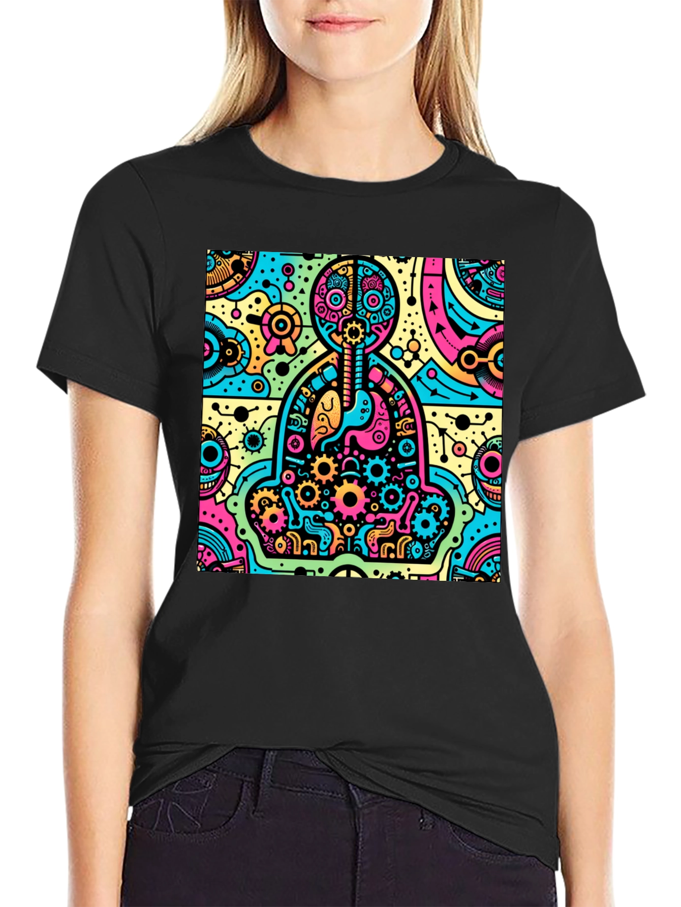 Camiseta Hombre Diseño Anatómico Psicodélico