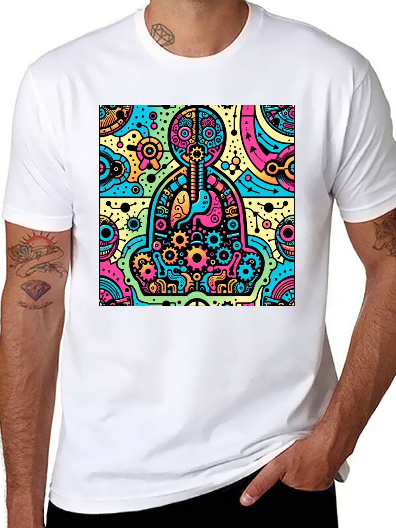 Camiseta Hombre Diseño Anatómico Psicodélico